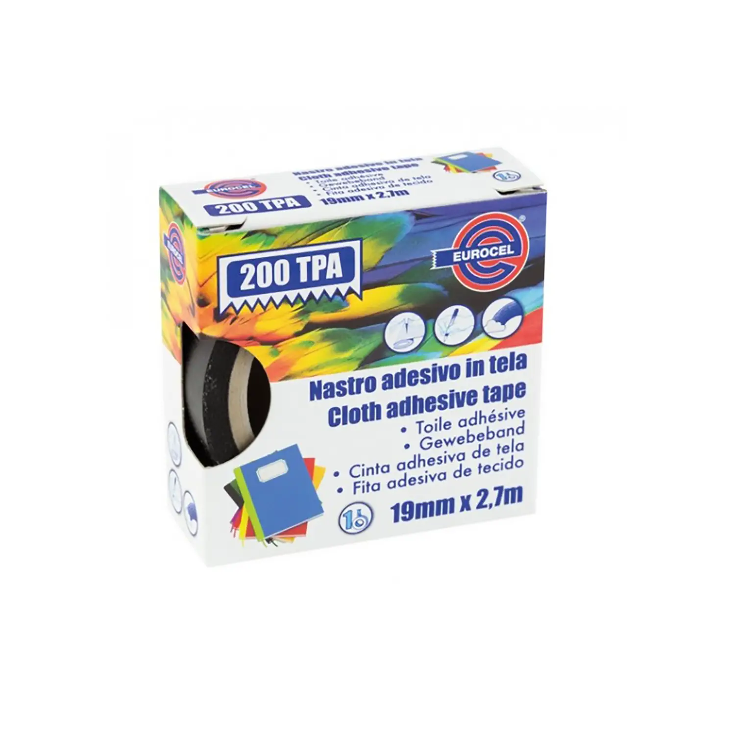 Nastro Telato Adesivo Nero 19 mm x 2,7 m – Extra Forte, Impermeabile e Anti-Strappo - Nastri adesivi e colle