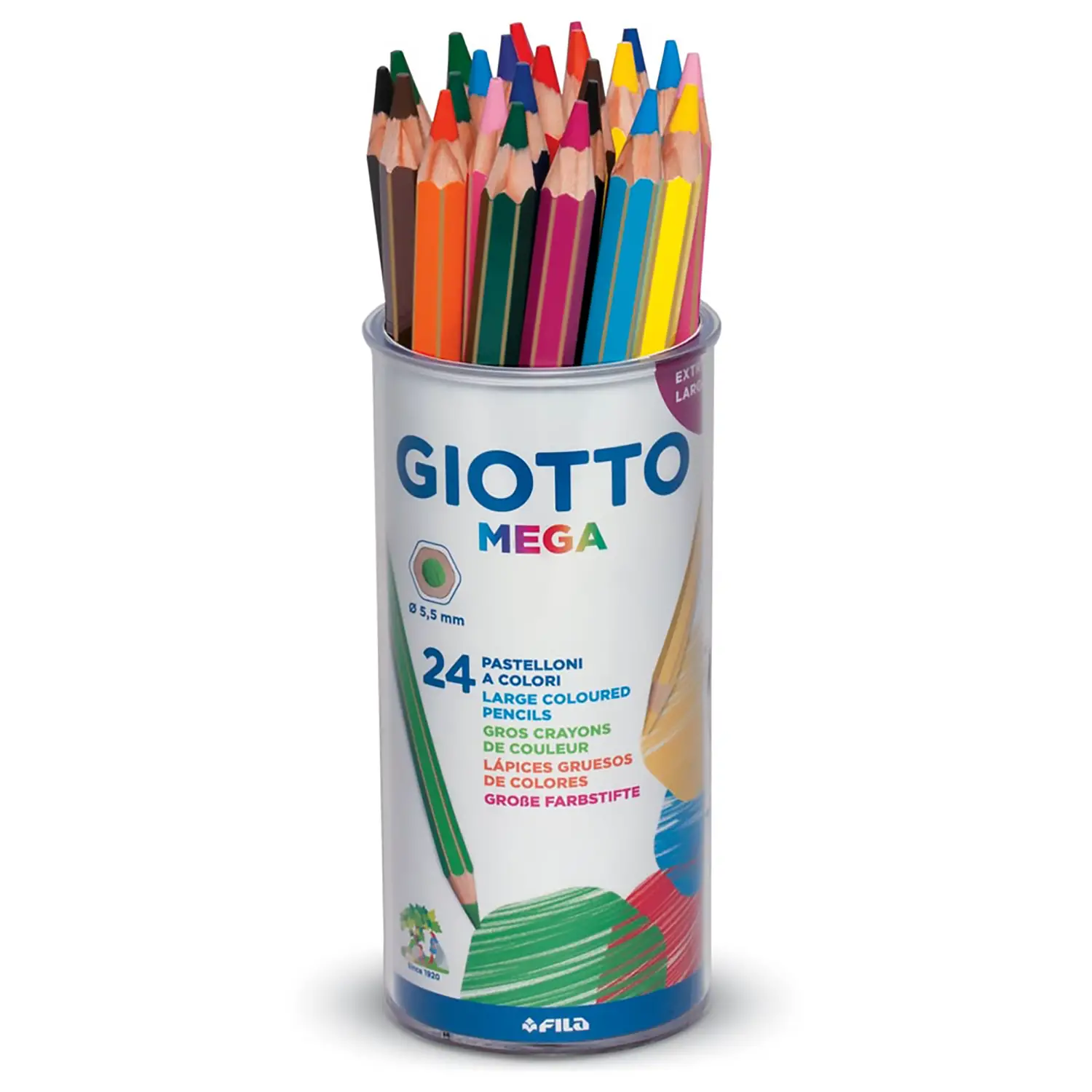 Pastelloni Colorati Mega Giotto – Barattolo 24 Pezzi (Mina 5,5 mm) - Pastelli