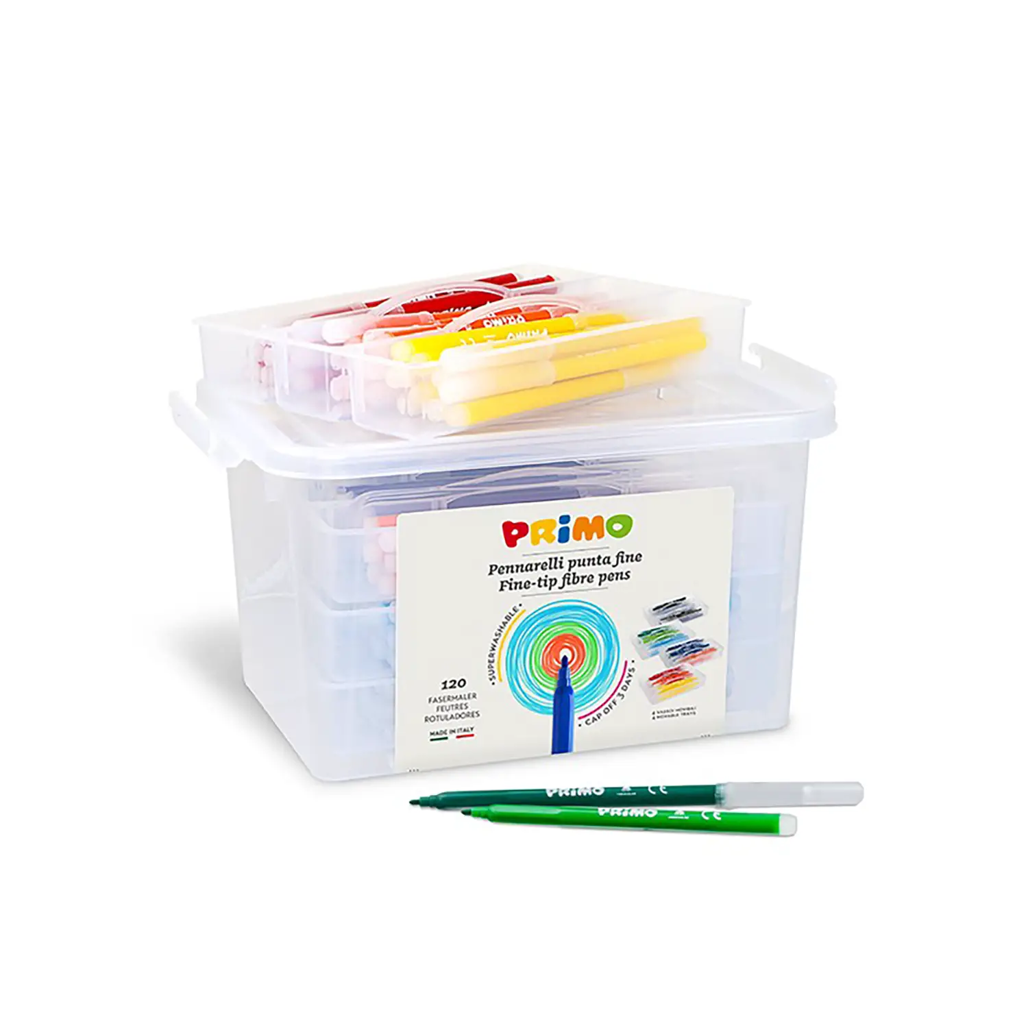 Pennarelli Punta Fine Lavabili - Morocolor Primo – Schoolbox 120 Pezzi in 12 Colori - Pennarelli