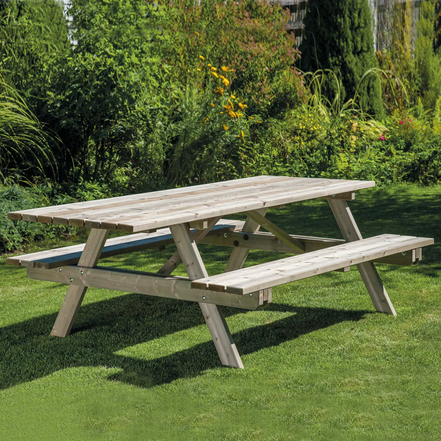 Tavolo in Legno da Esterno con Panche Integrate e Allunga per Diversamente Abili - Palestrine