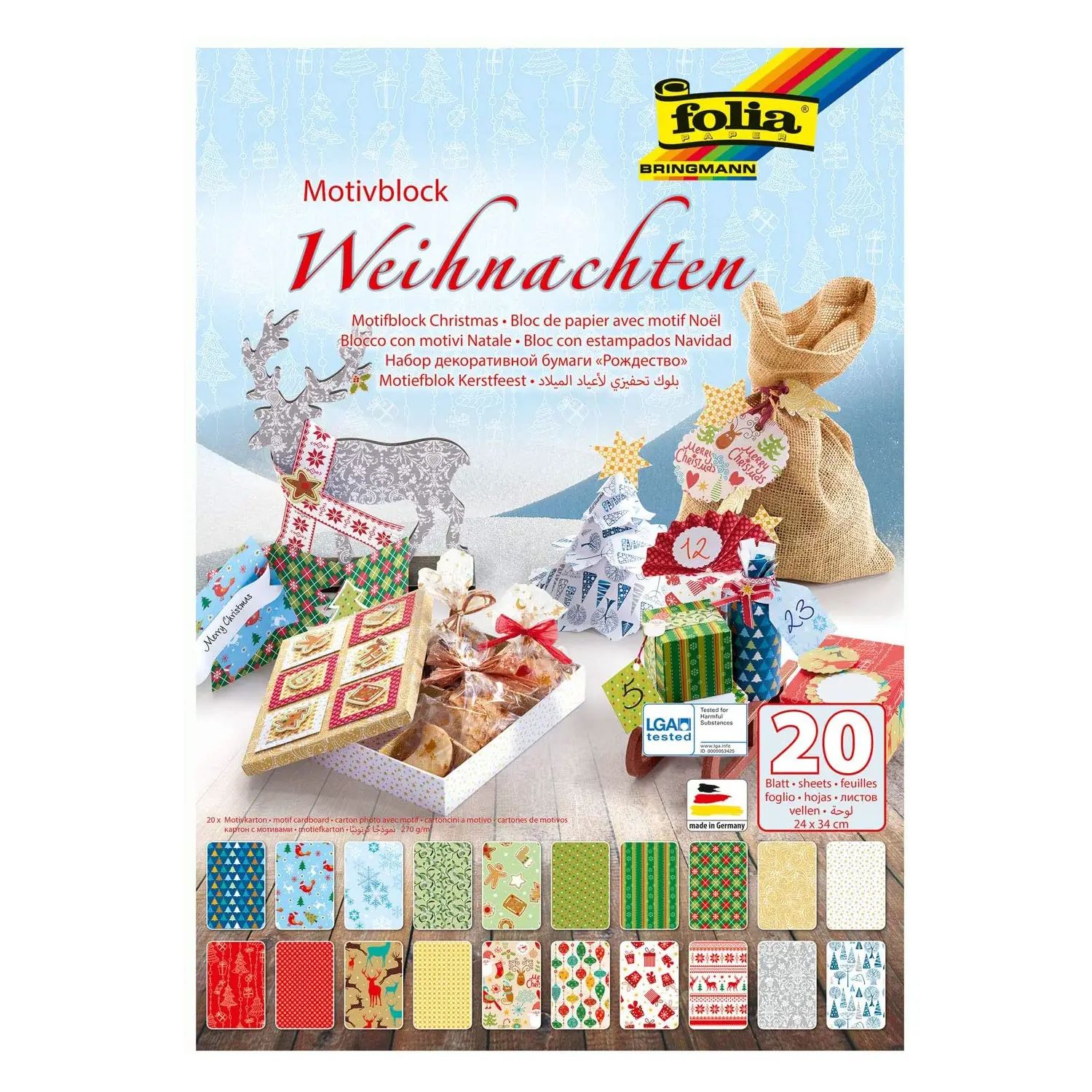 Cartoncino Deco' Natalizio 270 gr/mq, cm 24x34 • 20 Fogli - Carta e cartoncino