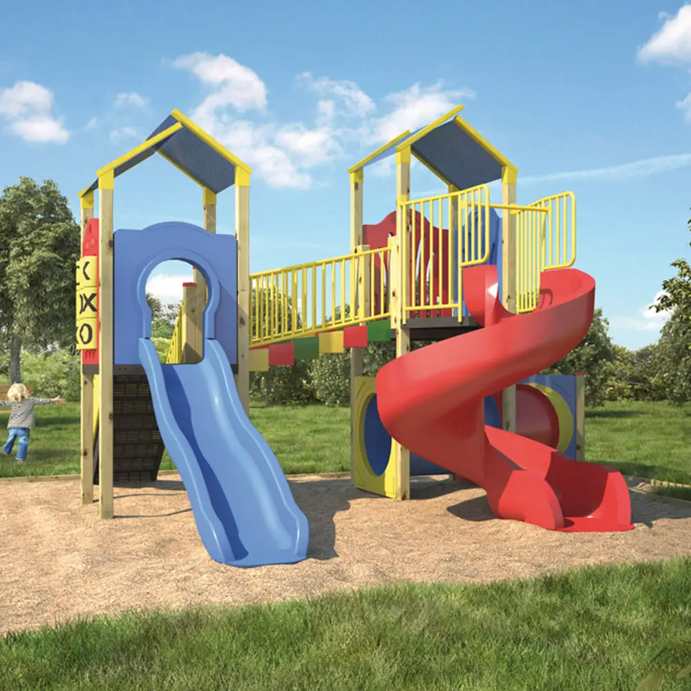 Playground Castello per Parchi – Fortino con Scivolo Elicoidale e Tunnel - Playgrounds e giostre