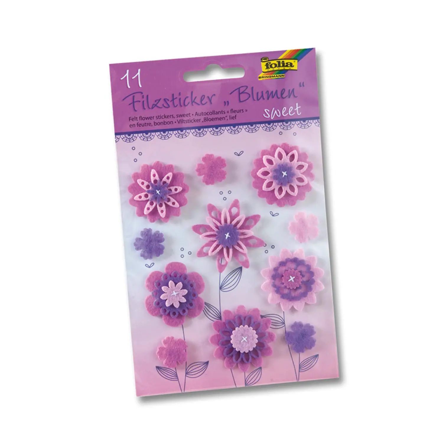 Fiori in Feltro Autoadesivi – 11 Pezzi - Rosa - Applicazioni e decori