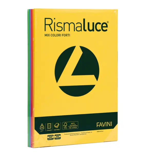 Carta Colorata Rismaluce A4 200 gr - 125 Fogli - Tinte Forti - Carta e cartoncino