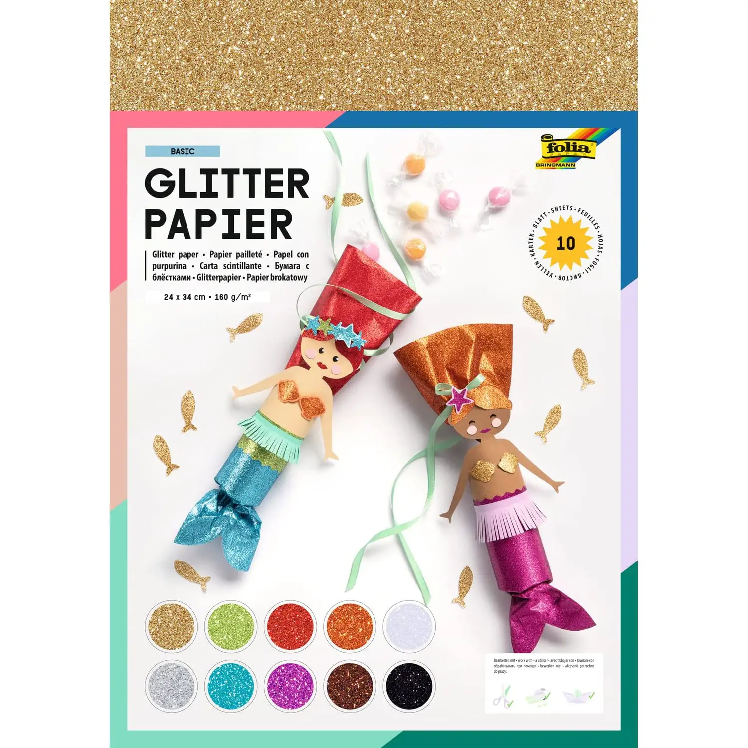 Cartoncino Glitter Colorato 160 Gr – 10 Fogli Cm 24x34 - Carta e cartoncino