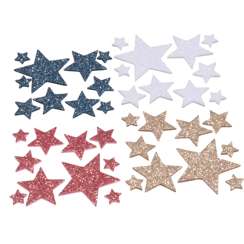 Stelle in Spumella Glitter Adesive 40 pz. nei colori rosso, blu, oro, bianco - Applicazioni e decori