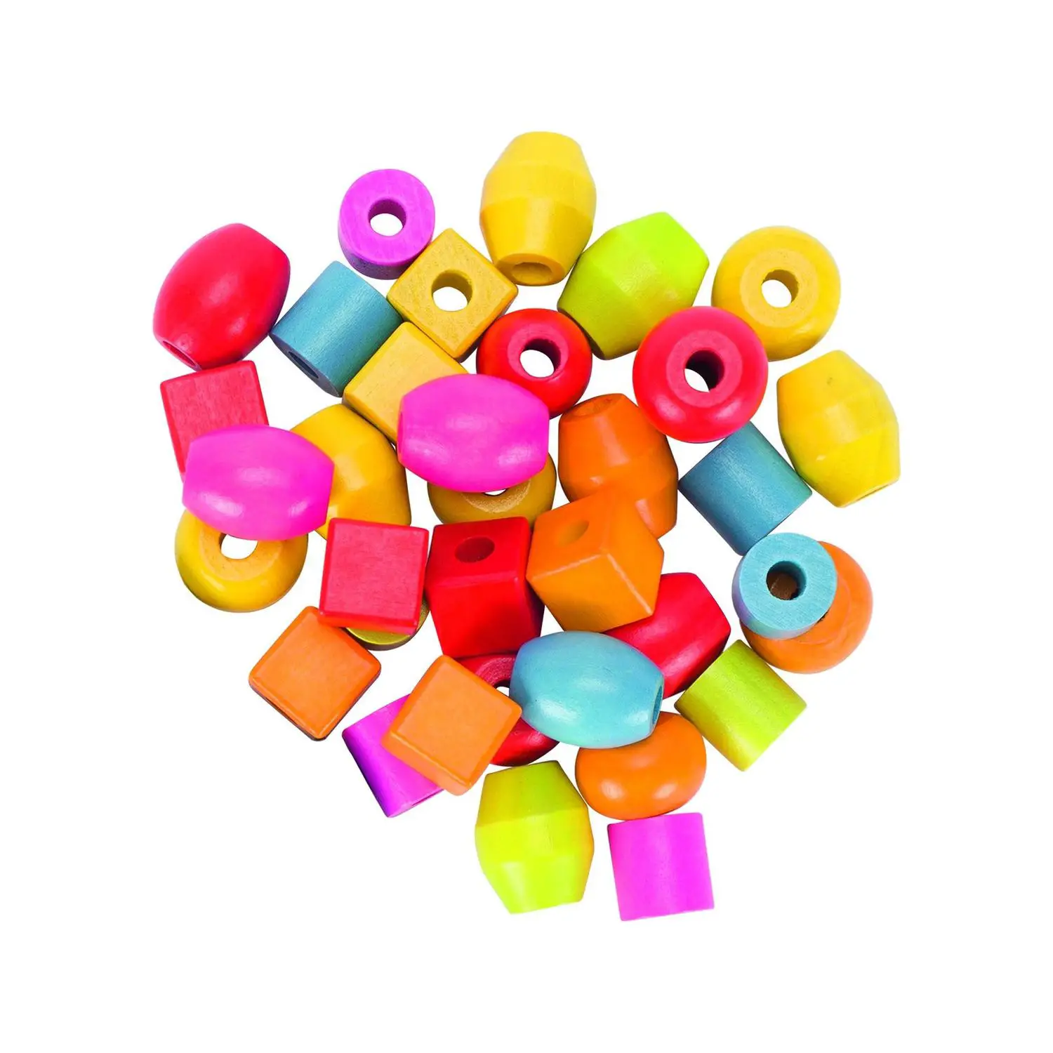 Perle Maxi in Legno Colorato (45 perle + 6 lacci) - Motricità fine
