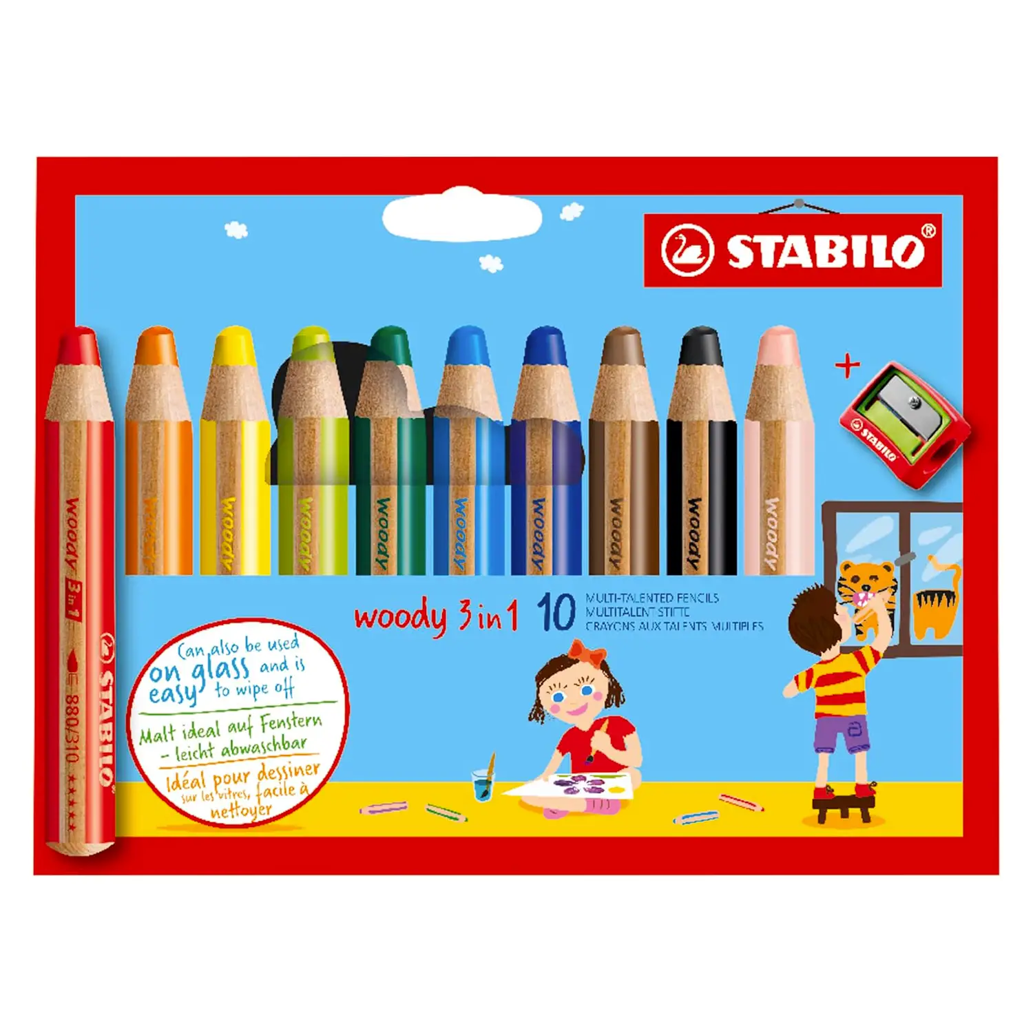 Pastelloni Colorati Woody Stabilo 10 Pezzi + Temperino - Pastelli