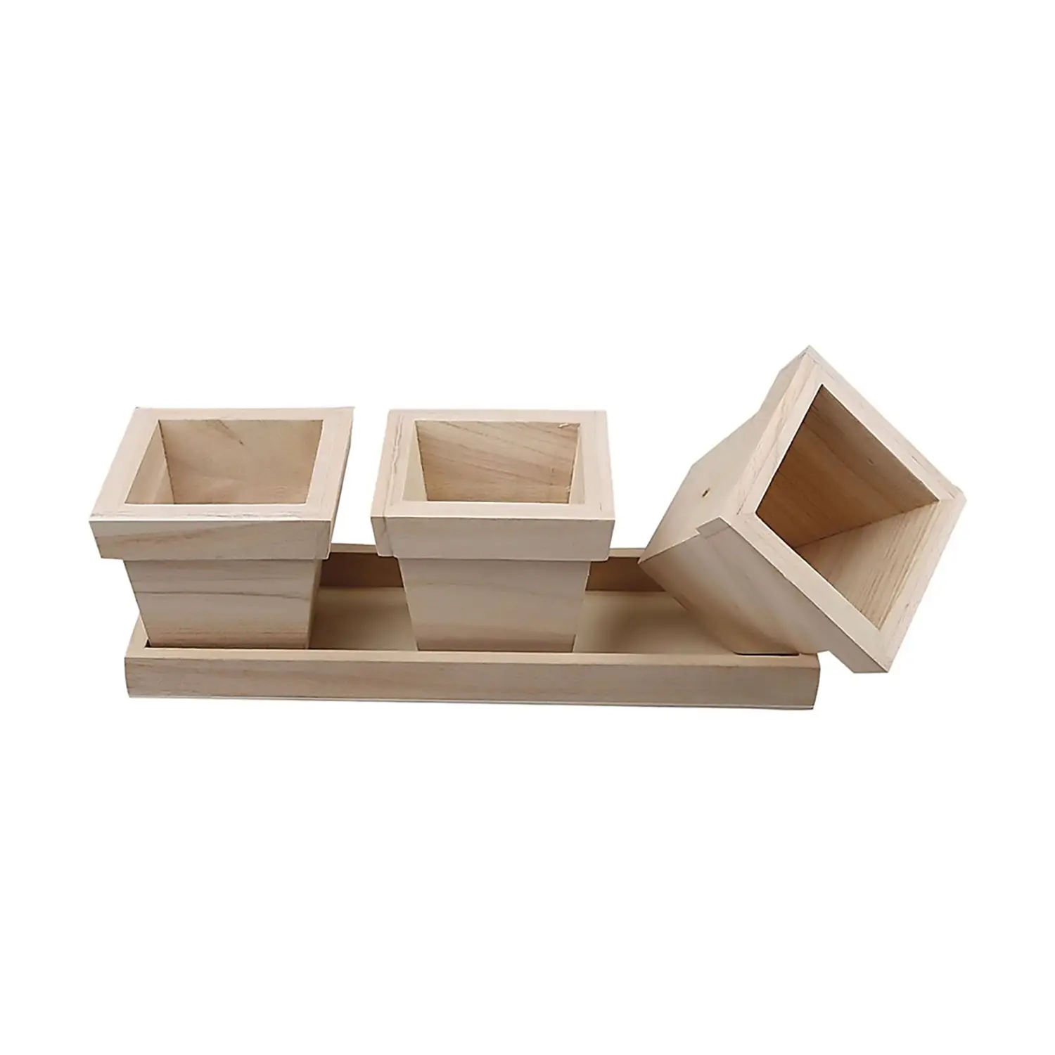 Vasetti da Fiori in Legno con Vassoio – Set 3 Pezzi - Soggetti in legno