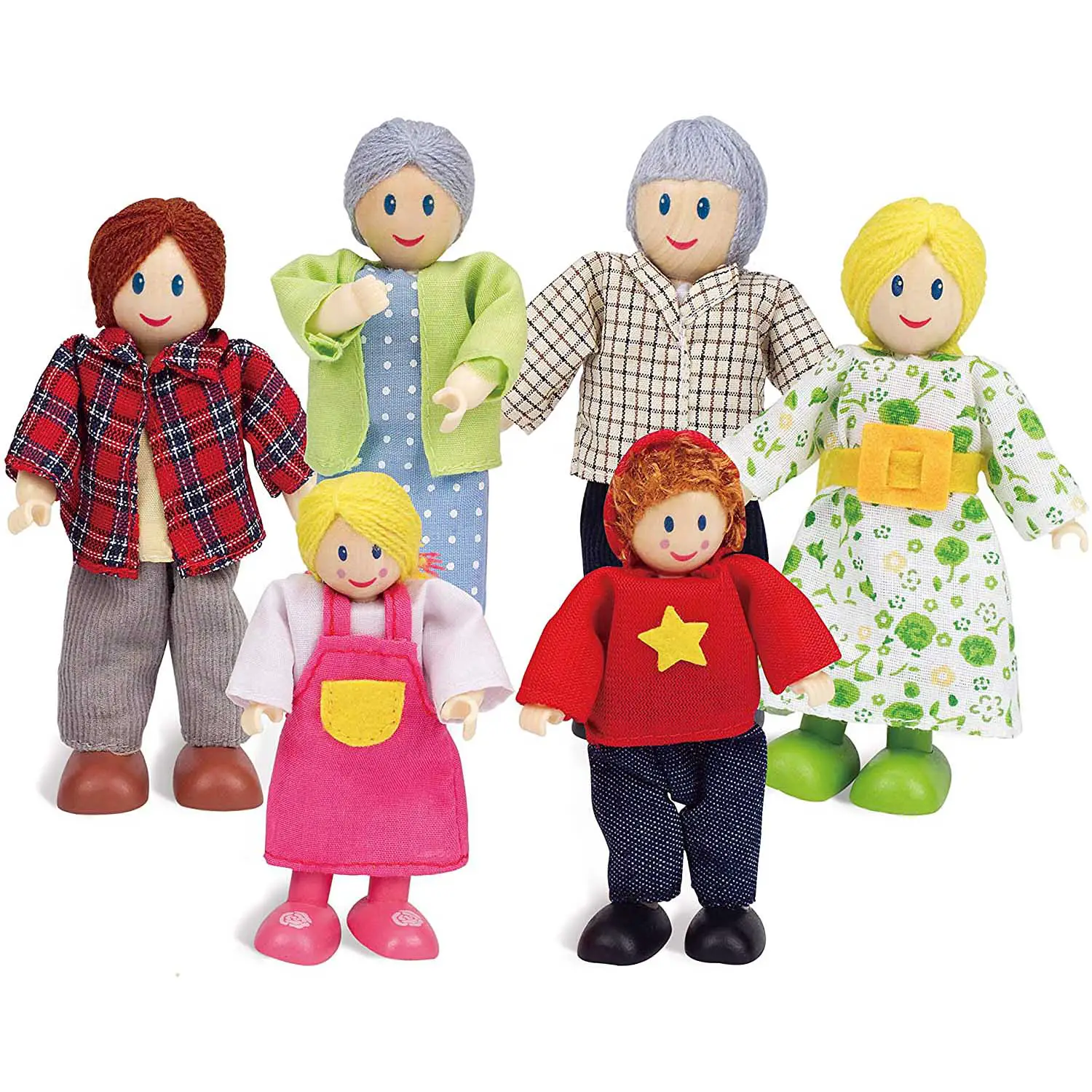 Famiglia Felice con Nonni Caucasica in Legno - 6 Personaggi - Ambienti
