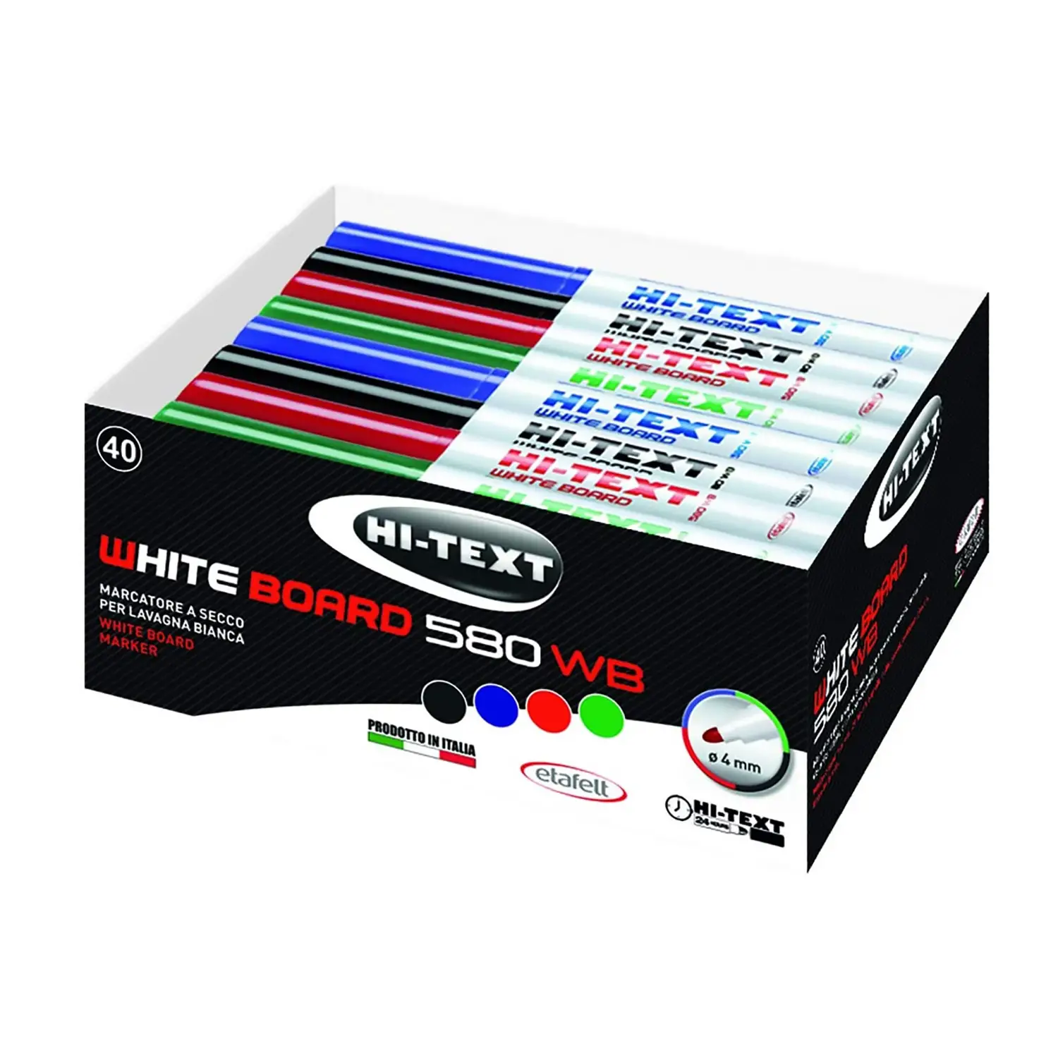 Marcatore a Secco Hi-Text – Set 40 Pezzi 4 Colori per Lavagne Cancellabili - penne pennarelli ufficio