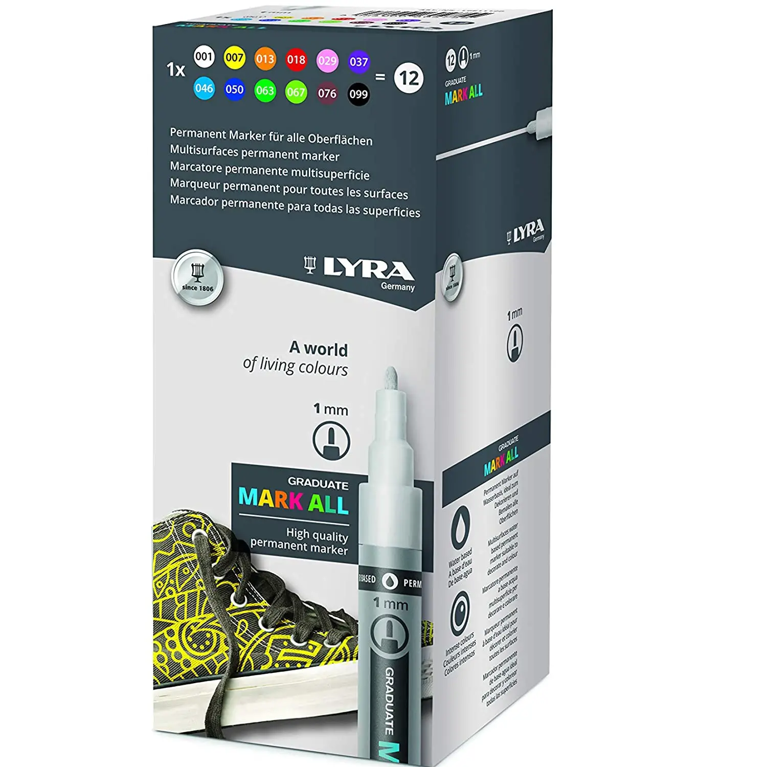 Pennarelli Lyra Graduate Mark All - Punta Fine 1 Mm – Astuccio 12 Colori Assortiti - Pennarelli