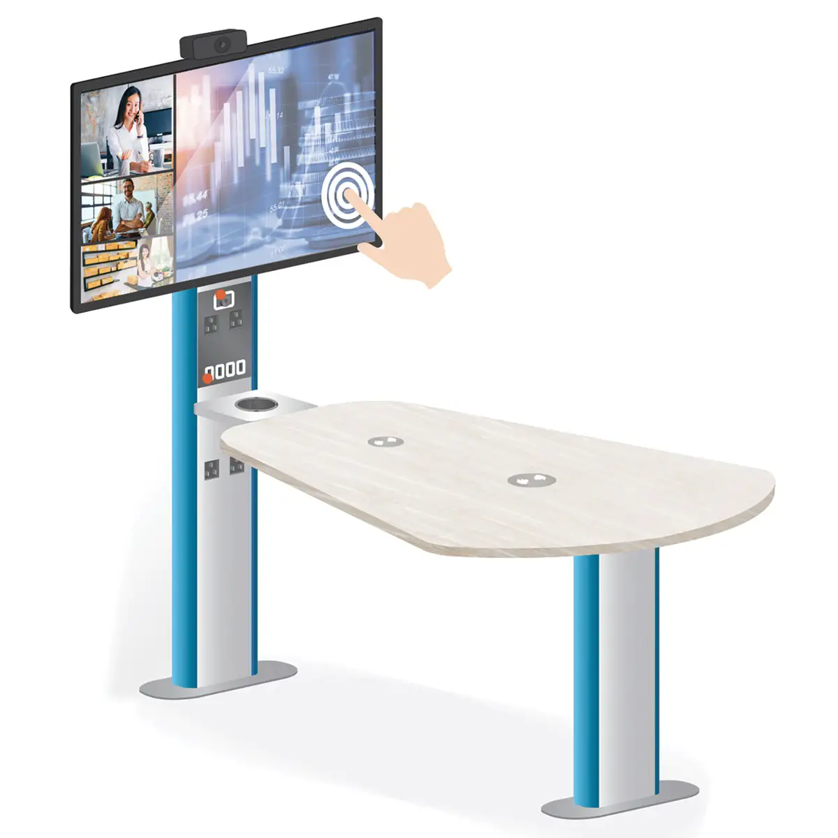 Postazione Collaborativa Multimediale con Touch Screen 55” e Videocamera FHD - Arredo serie Aula 3.0