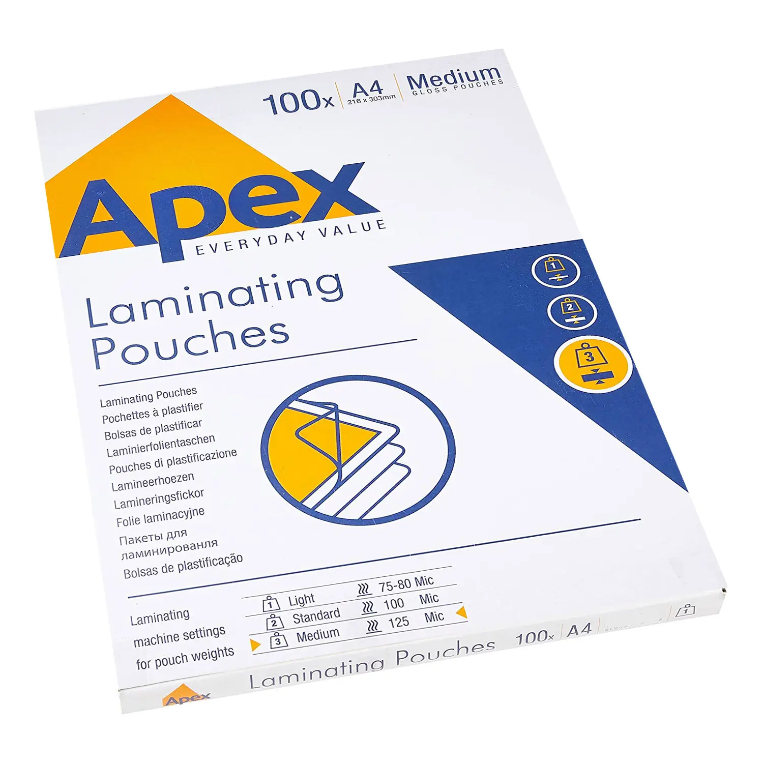 Pouches Plastificazione Apex A4 Spessore 125 Micron 100 Pezzi - rilegatrici/plastificatrici