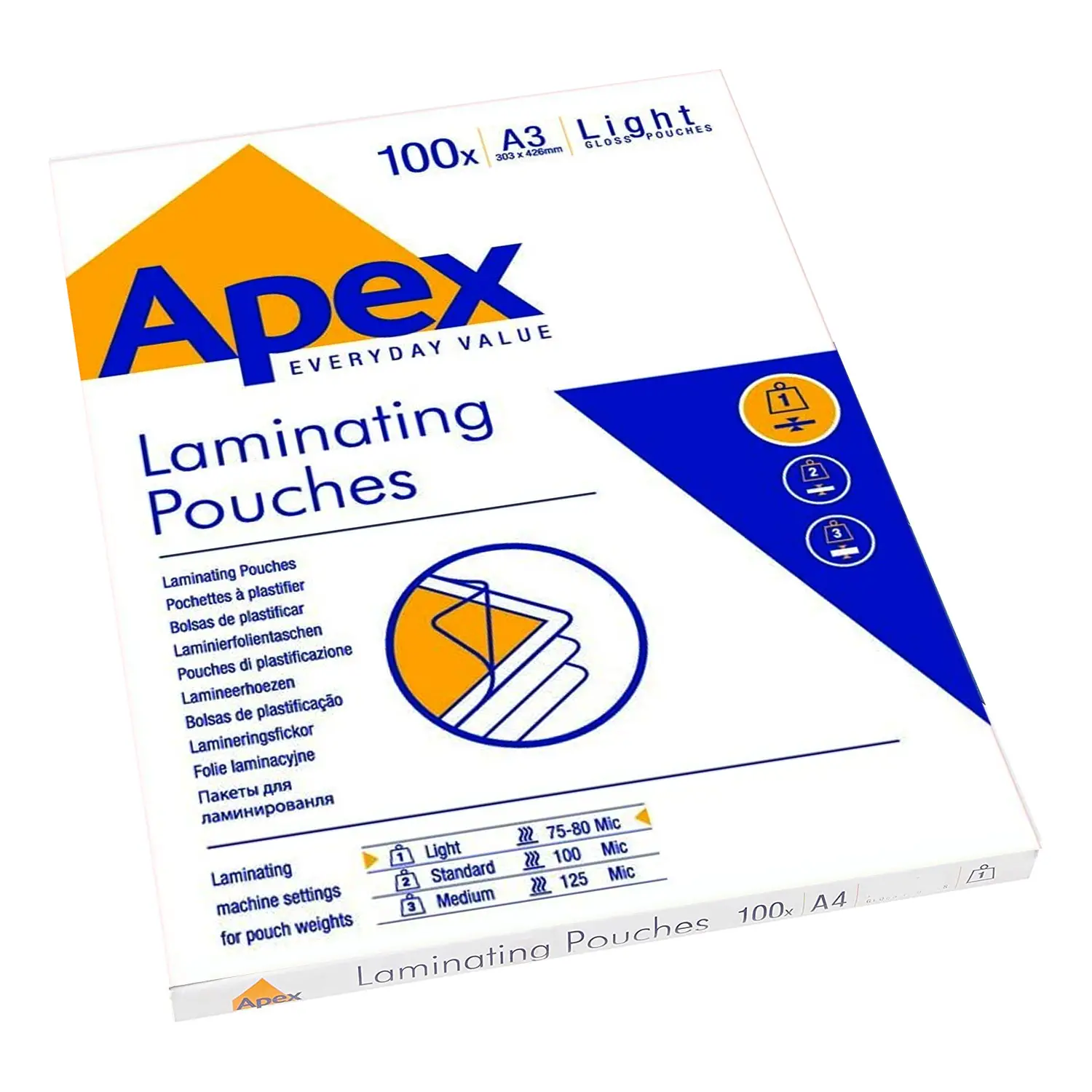 Pouches Plastificazione Apex A3 Spessore 75-80 Micron 100 Pezzi - rilegatrici/plastificatrici