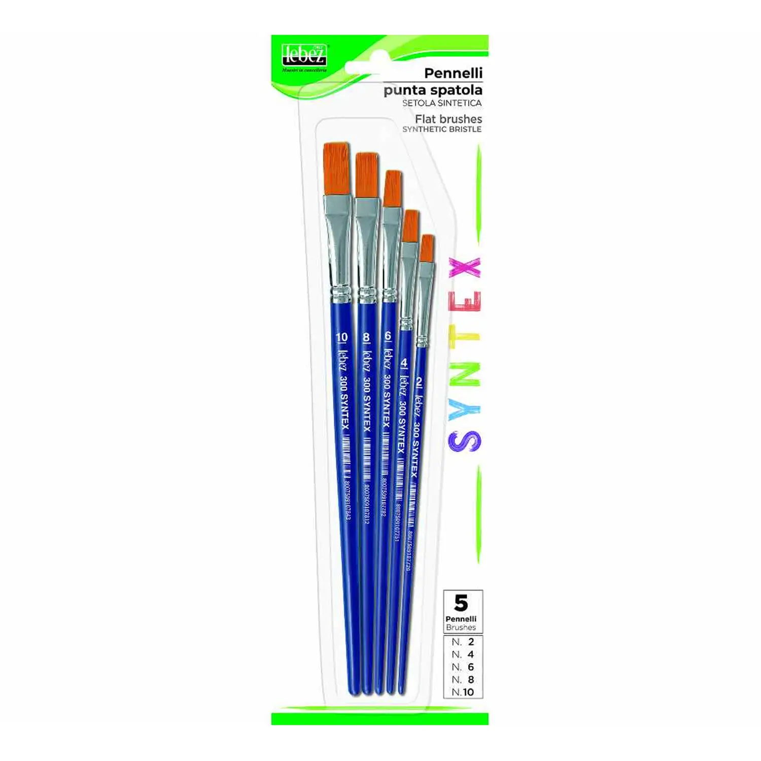 Set Pennelli Lebez Syntex Punta Piatta – 5 Pennelli in Misure Diverse (n.2, 4, 6, 8, 10) - Pennelli e accessori