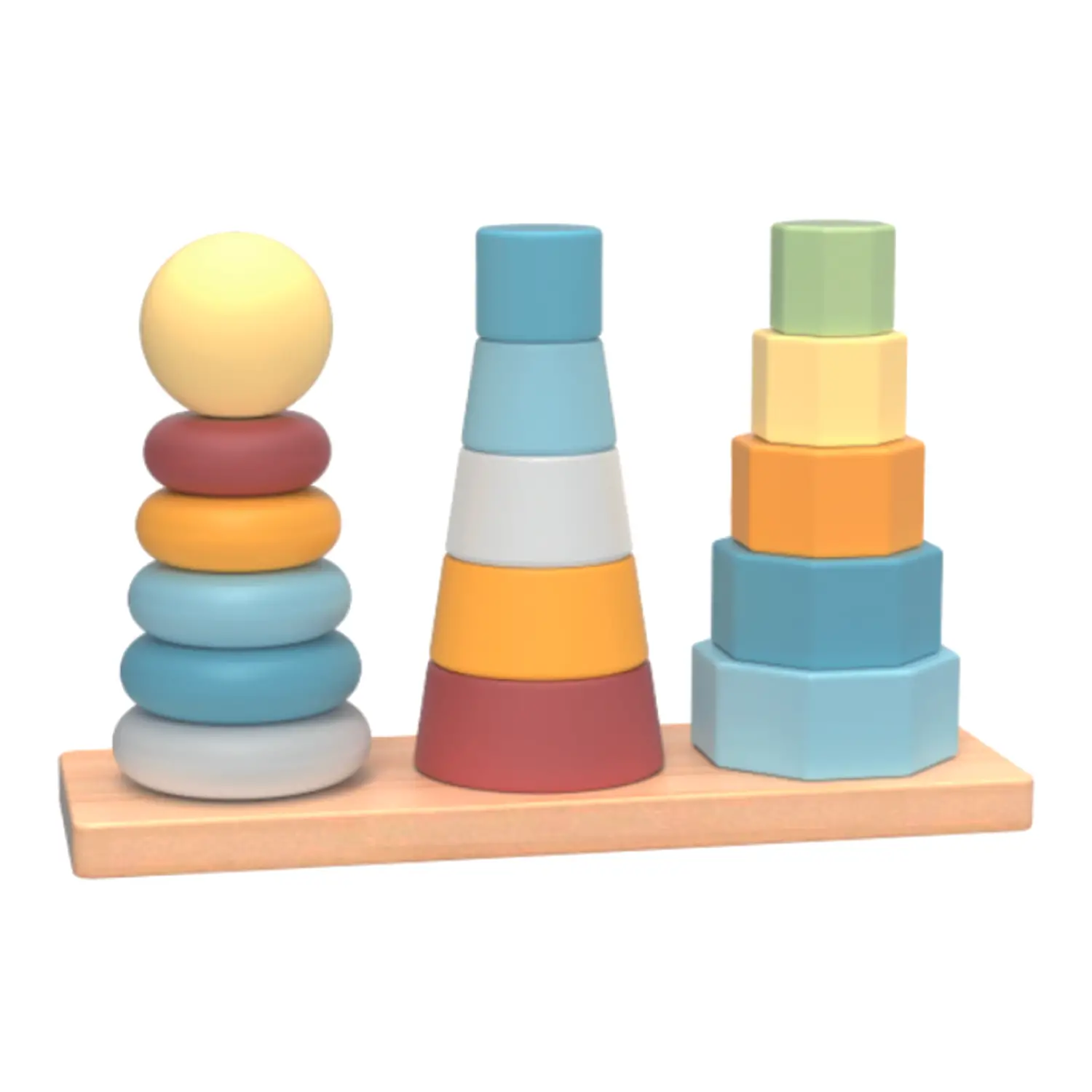 Gioco delle Torri Colorate con Blocchi da Impilare Colori Soft - Grandezze, forme e colori