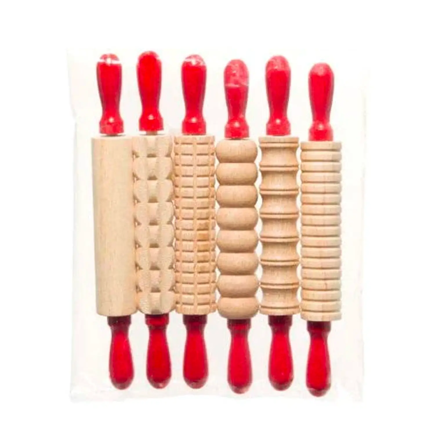 Mattarelli Fantasia in Legno per Plastilina e Paste per Modellare, Set 6 Pezzi - Giardinaggio