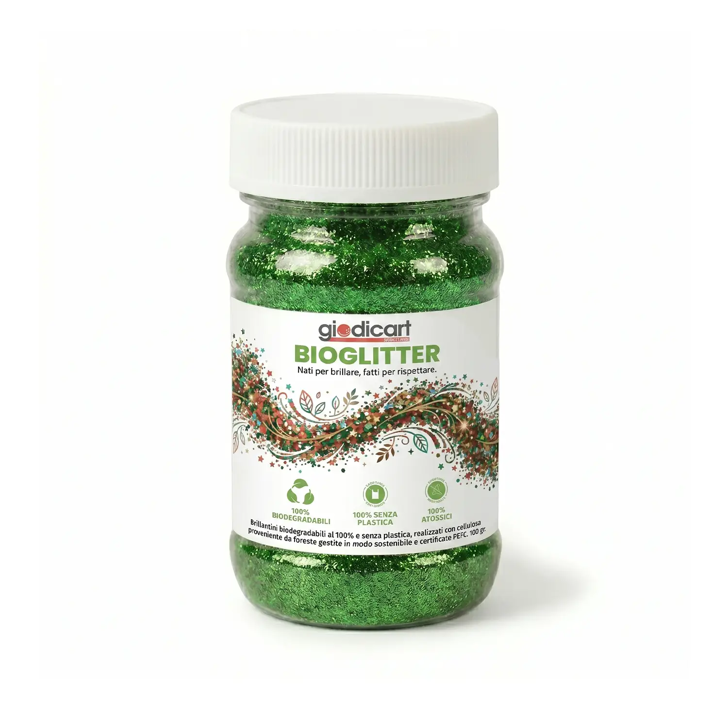 Brillantini Ecologici in Cellulosa Riciclata, Bio-Glitter Grana Fine 100 Gr. Verde - Brillantini e glitter