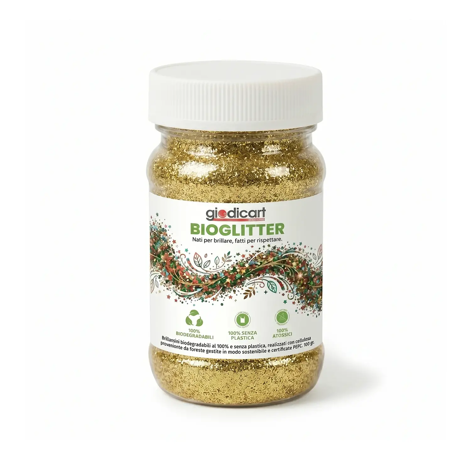 Brillantini Ecologici in Cellulosa Riciclata, Bio-Glitter Grana Fine 100 Gr. Oro - Brillantini e glitter