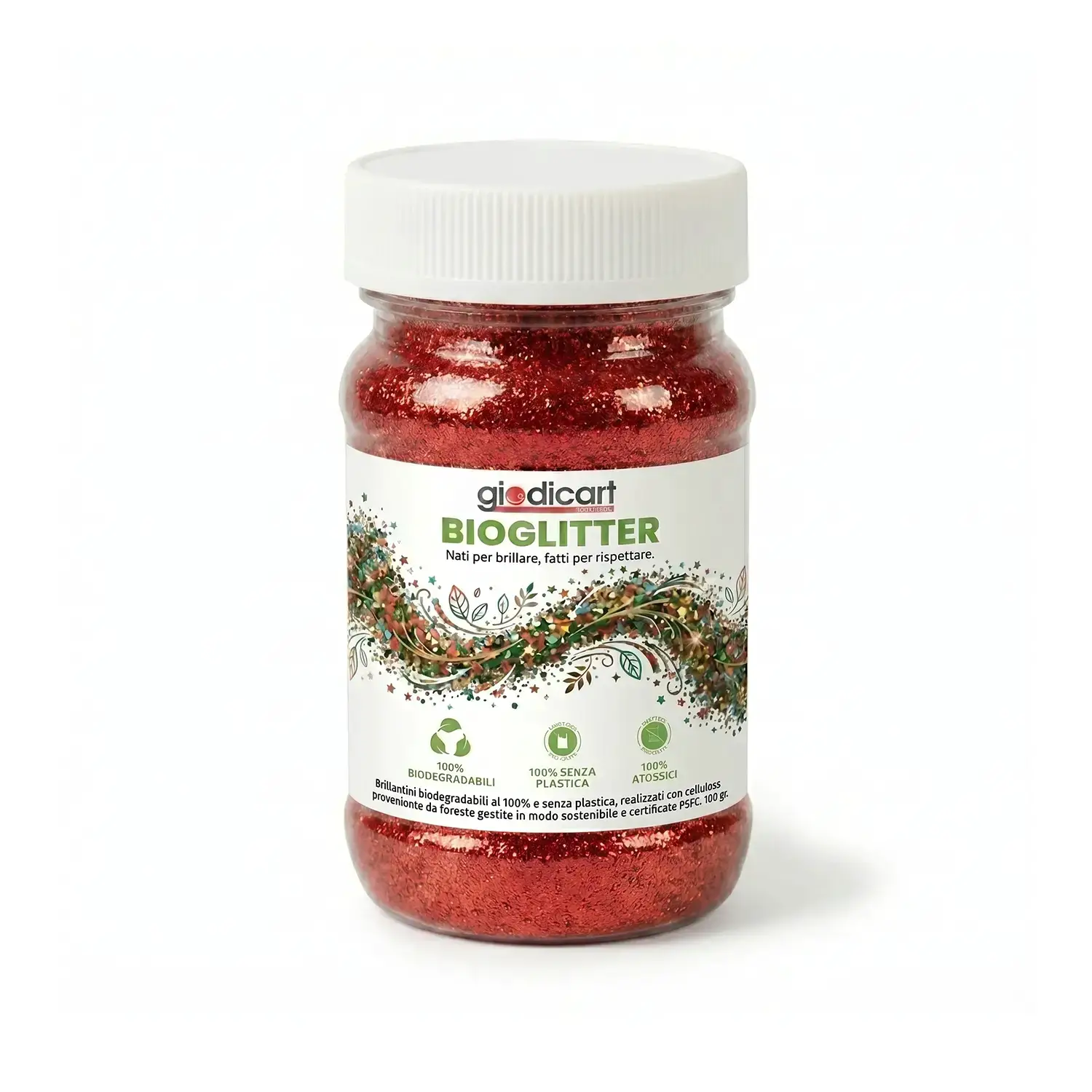 Brillantini Ecologici in Cellulosa Riciclata, Bio-Glitter Grana Media 100 Gr. Rosso - Brillantini e glitter