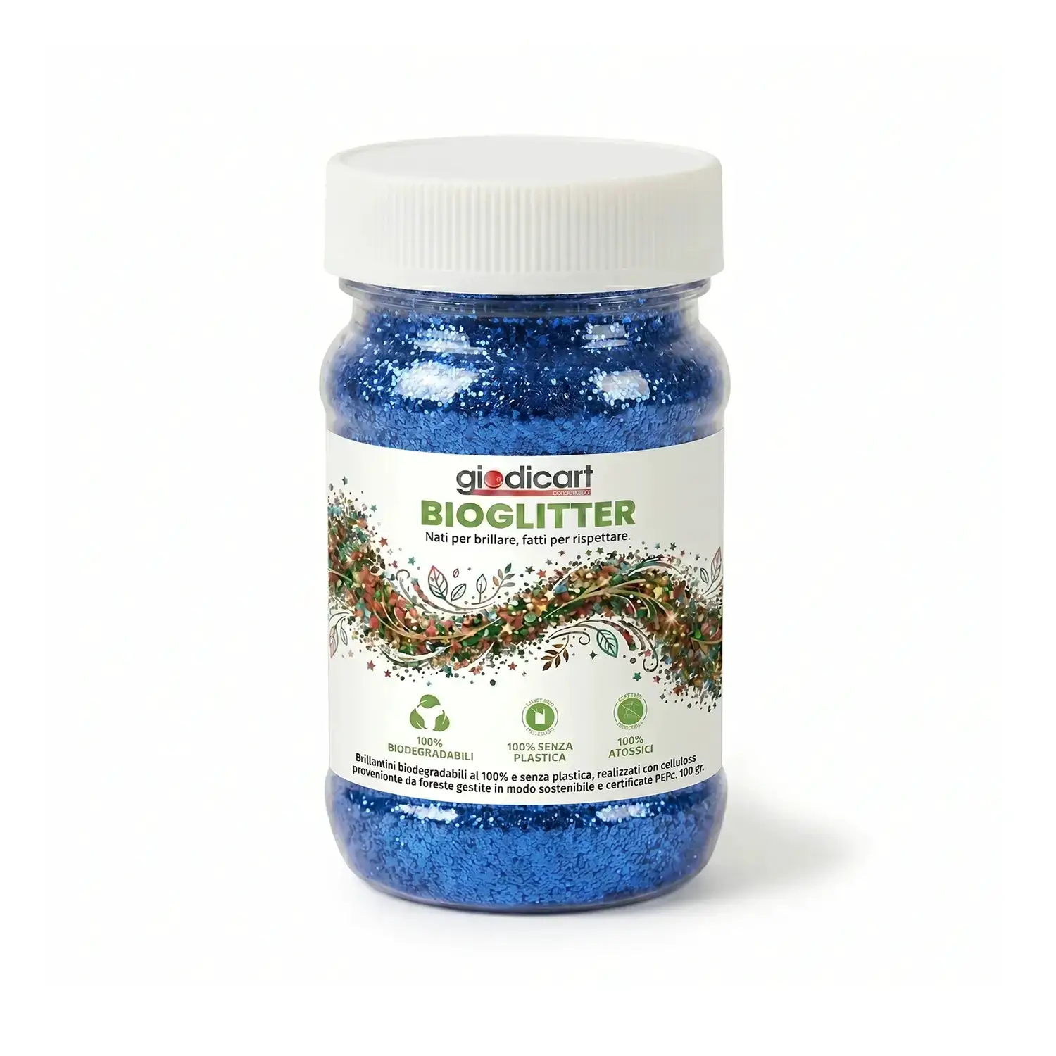 Brillantini Ecologici in Cellulosa Riciclata, Bio-Glitter Grana Media 100 Gr. Blu - Brillantini e glitter