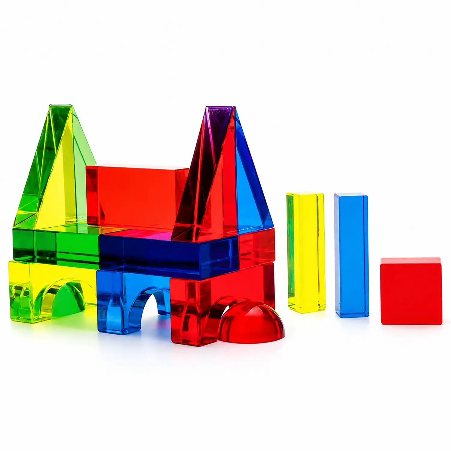 Blocchi Traslucenti - 28 Pezzi in 6 Forme e 4 colori - Costruzioni in plastica