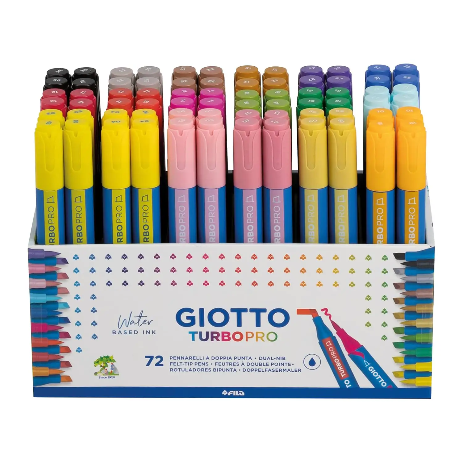 Pennarello Doppia Punta Giotto Turbo Pro, Schoolpack 72 Pezzi Assortiti in 18 Colori - Pennarelli