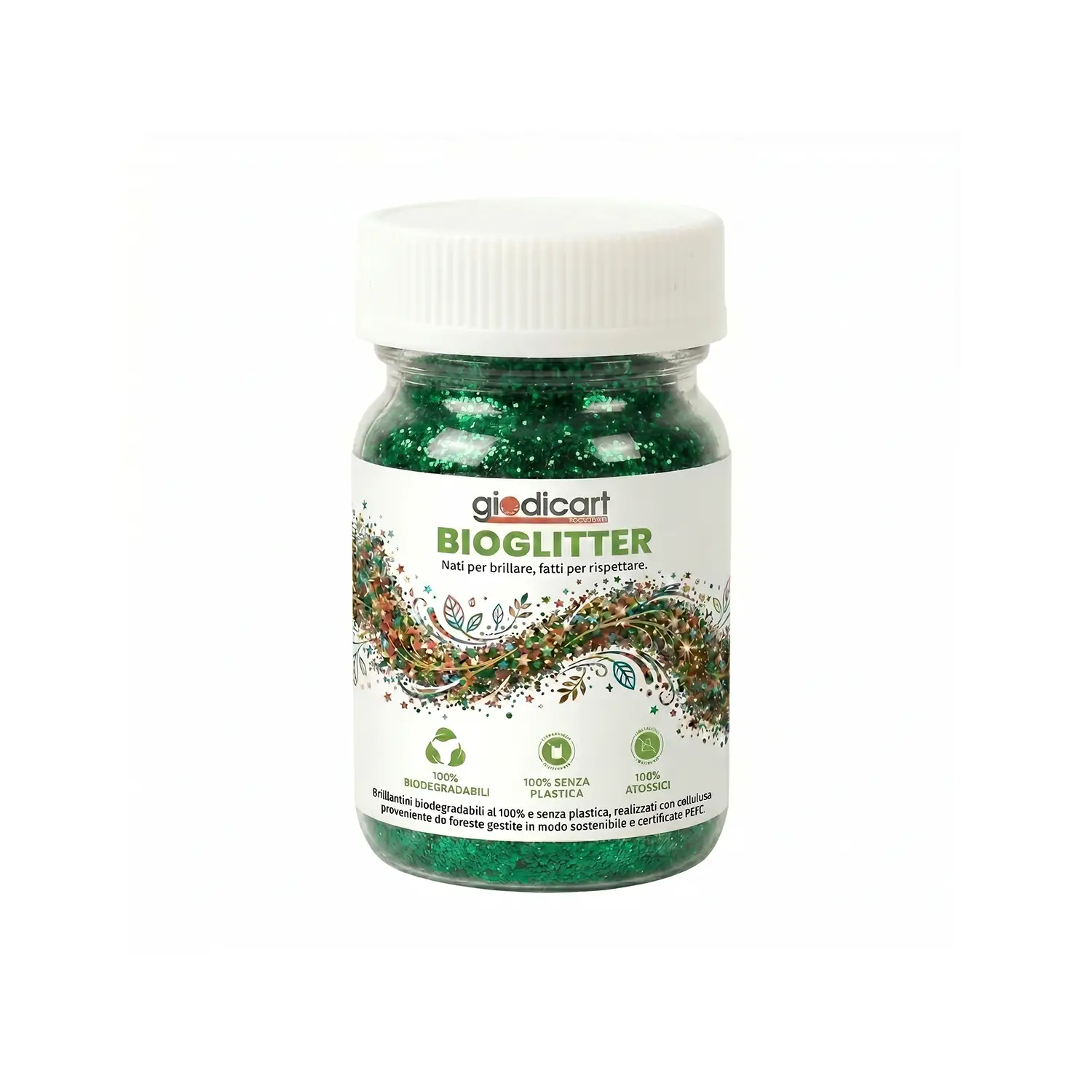 Brillantini Ecologici in Cellulosa Riciclata, Bio-Glitter Grana Fine 50 Gr. Verde - Brillantini e glitter