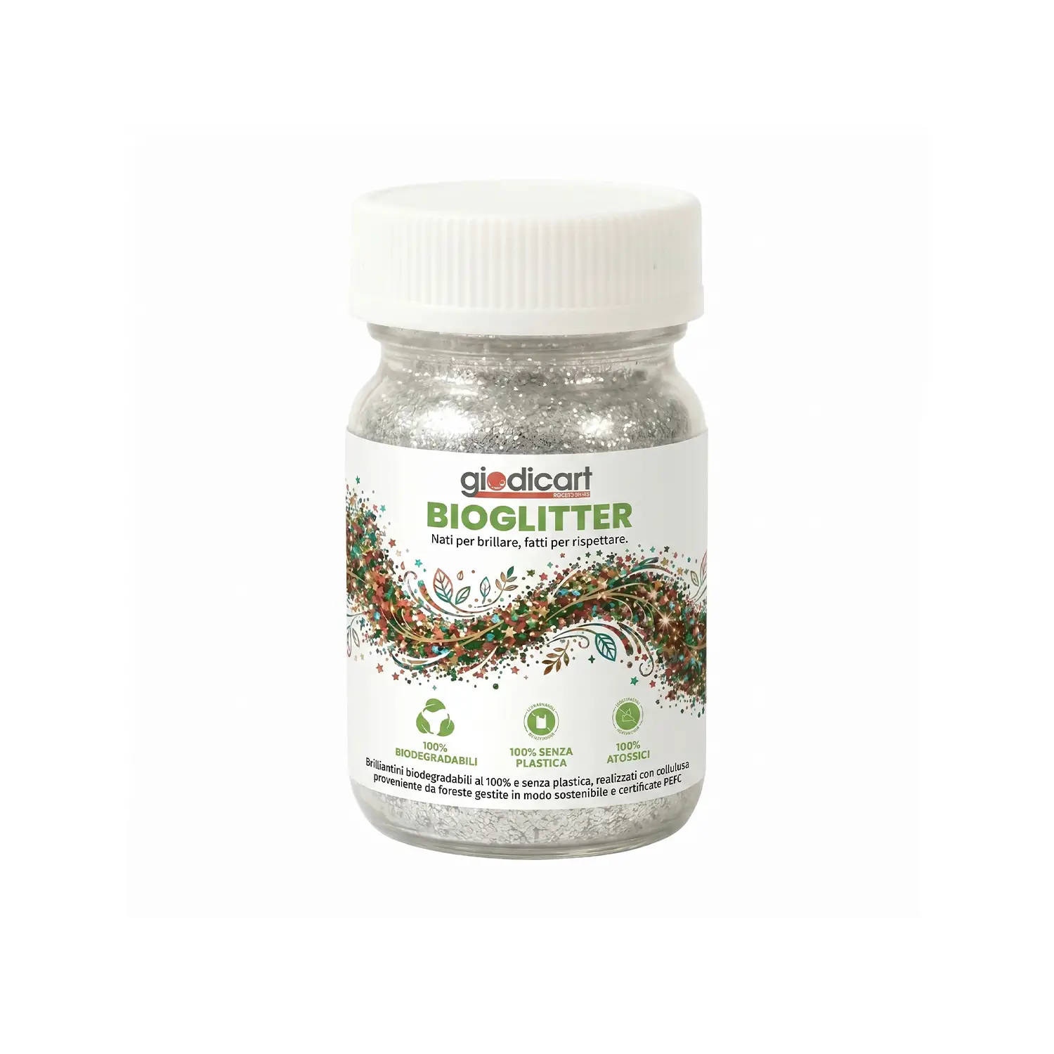 Brillantini Ecologici in Cellulosa Riciclata, Bio-Glitter Grana Fine 50 Gr. Argento - Brillantini e glitter