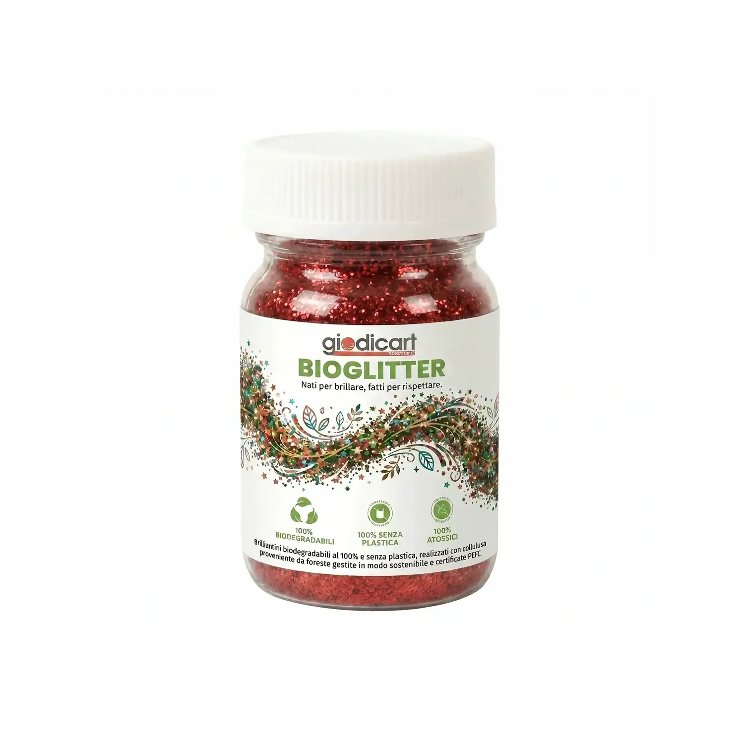 Brillantini Ecologici in Cellulosa Riciclata, Bio-Glitter Grana Media 50 Gr. Rosso - Brillantini e glitter