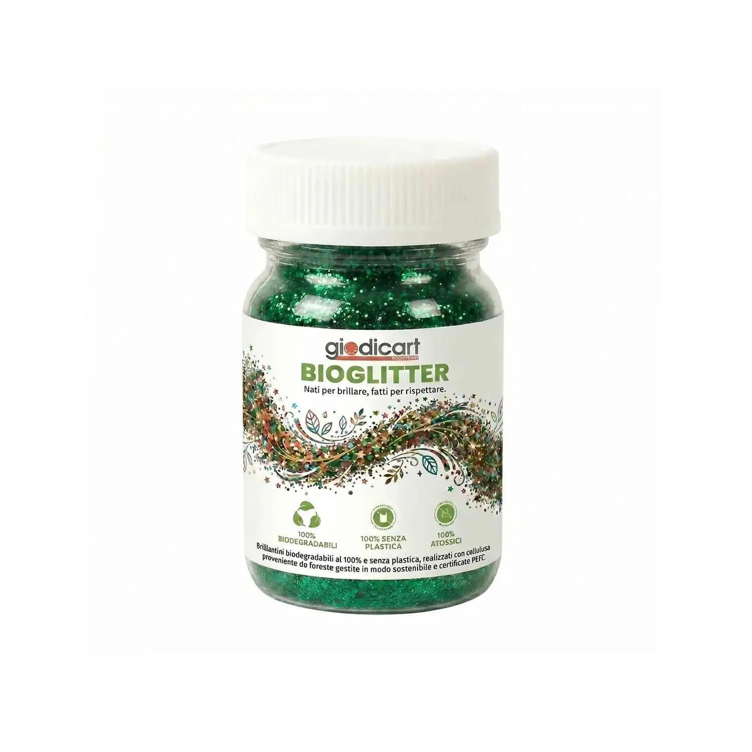 Brillantini Ecologici in Cellulosa Riciclata, Bio-Glitter Grana Media 50 Gr. Verde - Brillantini e glitter