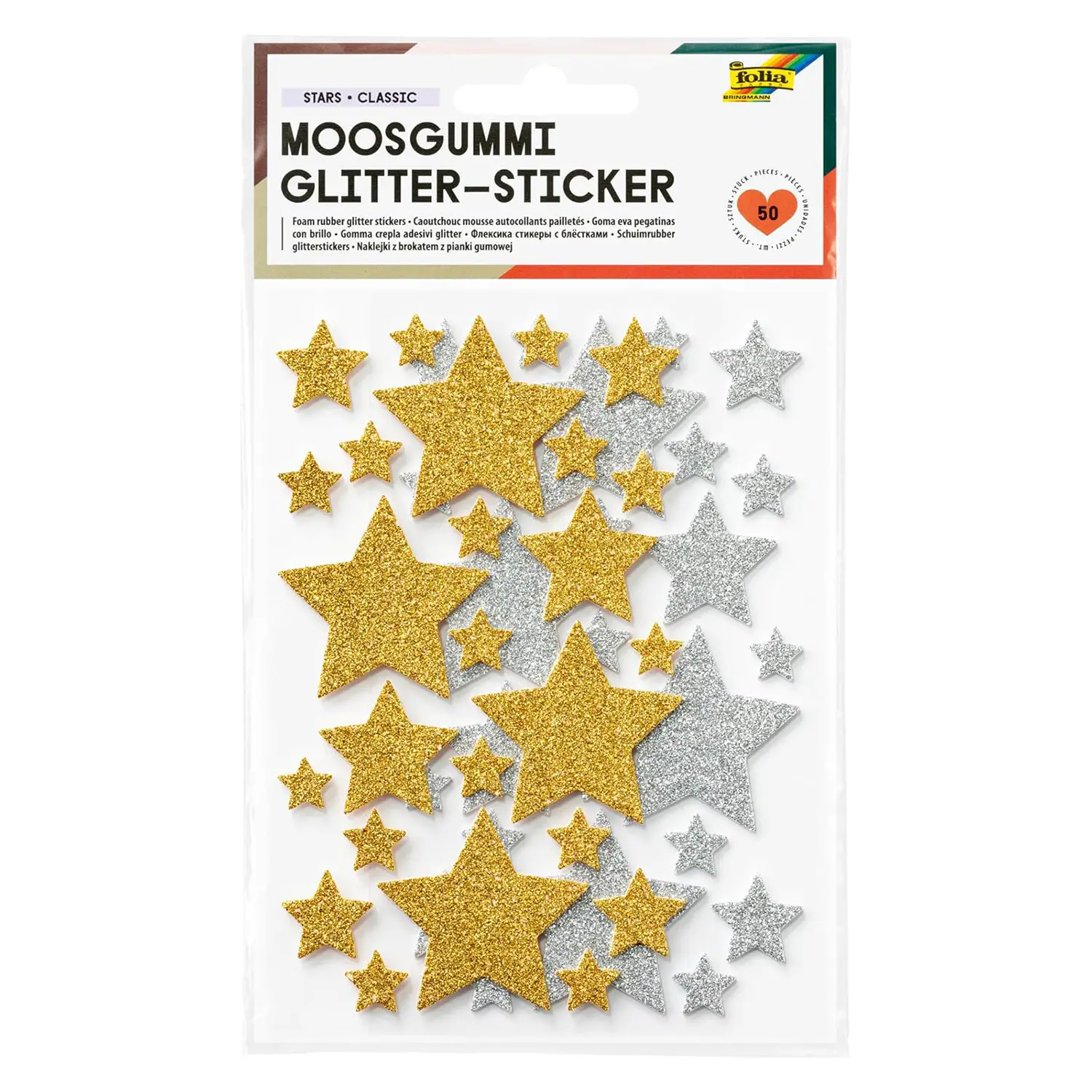 Stelle Glitter in Spumella Gommosa Adesiva 50 Pezzi - Applicazioni e decori