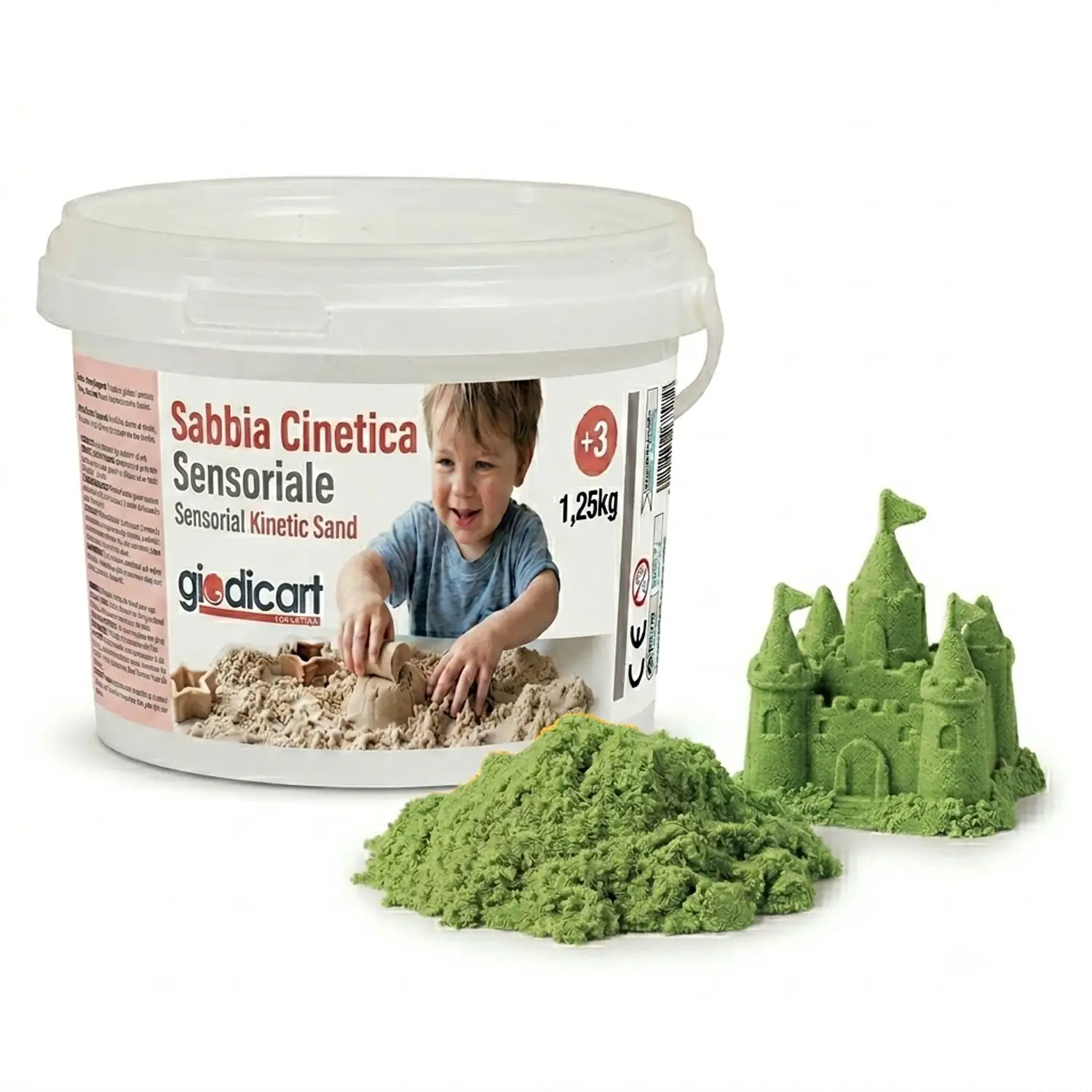 Sabbia Cinetica per Manipolazione e Attività Sensoriali, Secchiello 1,25kg Verde - Paste per modellare