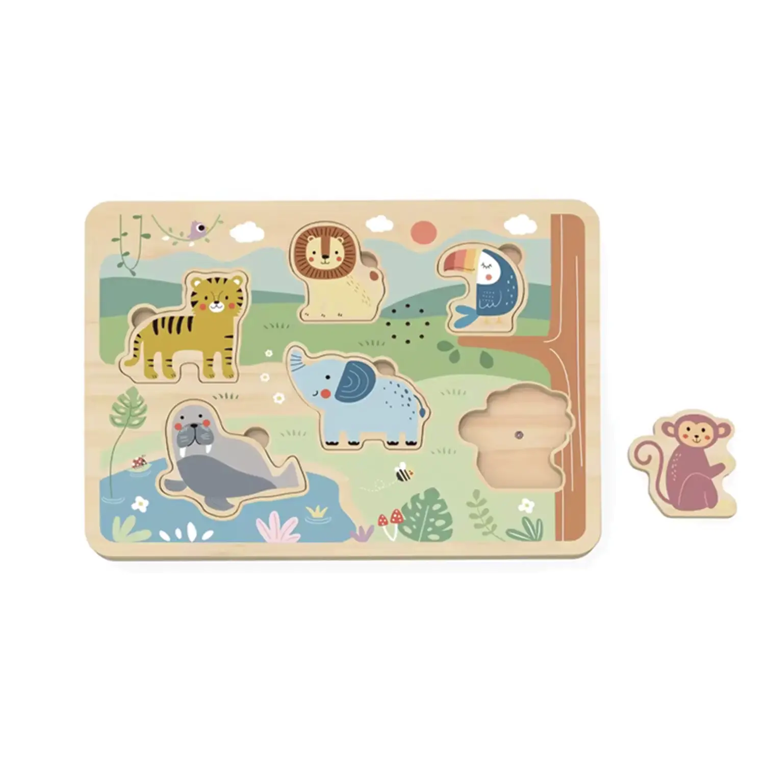 Puzzle Sonoro in Legno Animali, Gioco Educativo - Motricità fine