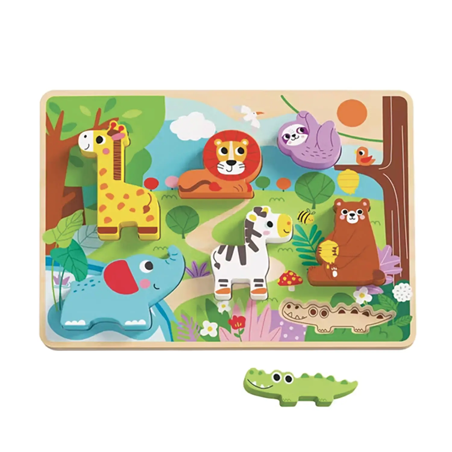 Puzzle in Legno Animali della Giungla, Incastri Educativi ad Alto Spessore - Costruzioni in legno
