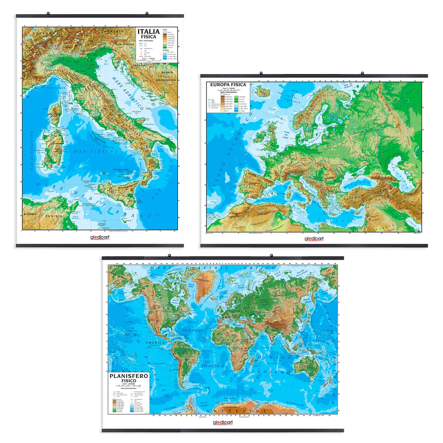 Carte Geografiche Italia, Europa E Planisfero - 3 Pezzi - Geografia e scienze naturali