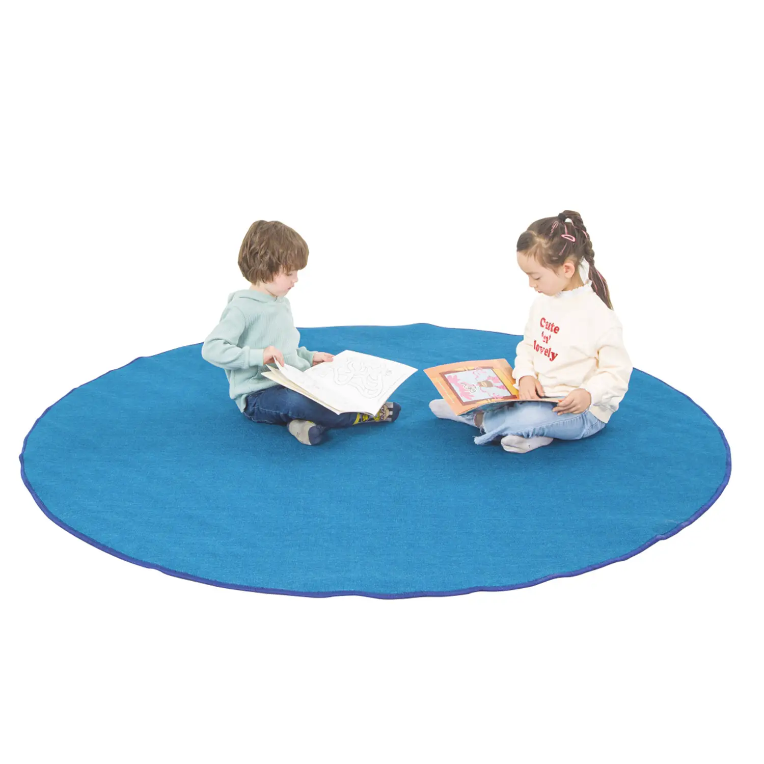 Tappeto Circolare Antiscivolo e Ignifugo, Diametro 200 Cm, Colore Blu - Tappeti per il gioco