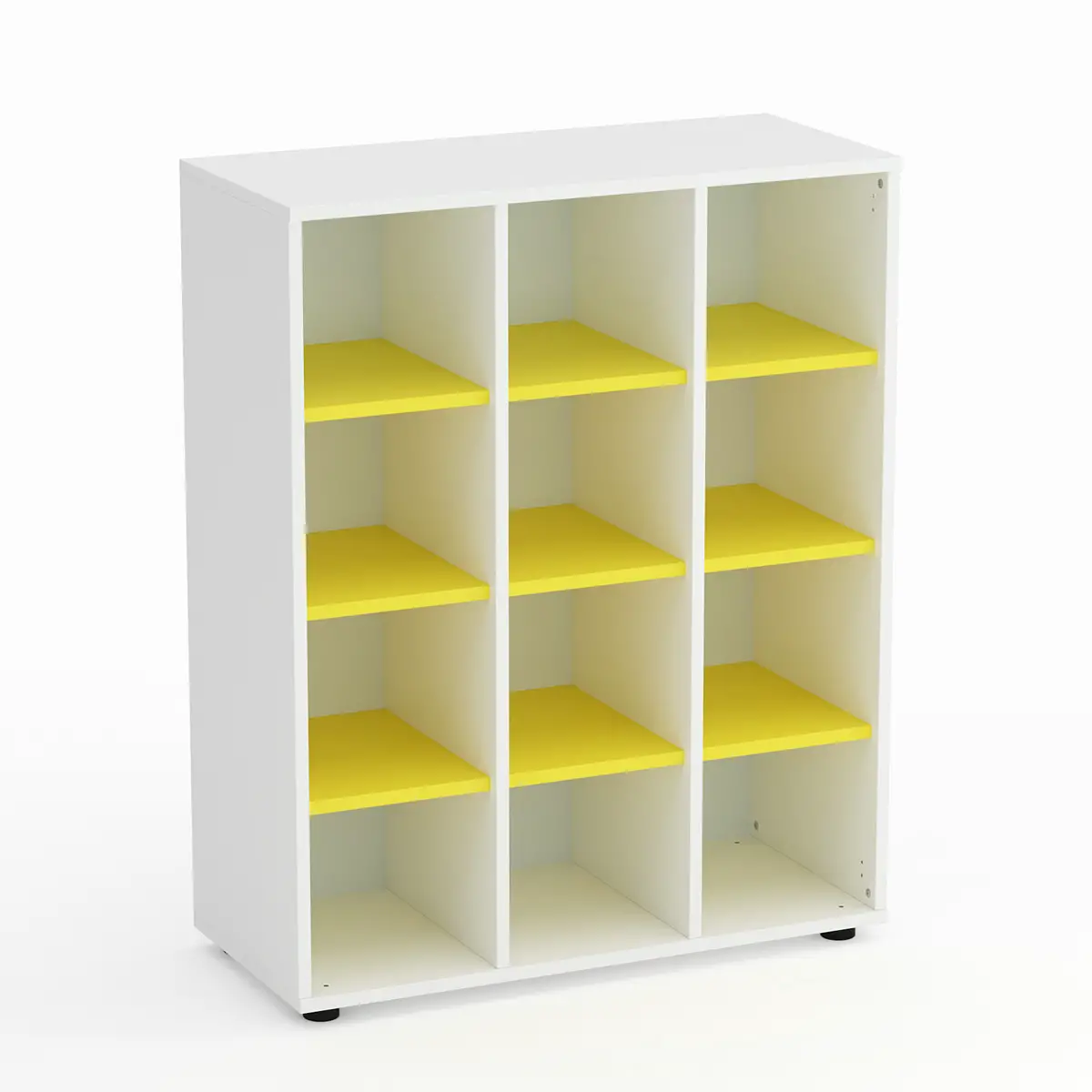 Mobile Scuola Kubò Bianco 12 Caselle H 110 cm. Ripiani Giallo - Conforme CAM - Arredo scuola dell'obbligo