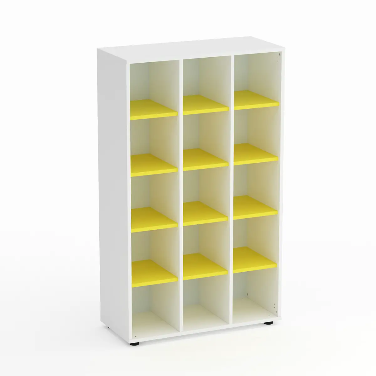 Mobile Scuola Kubò Bianco 15 Caselle H 150 cm. Ripiani Giallo - Conforme CAM - Arredo scuola dell'obbligo