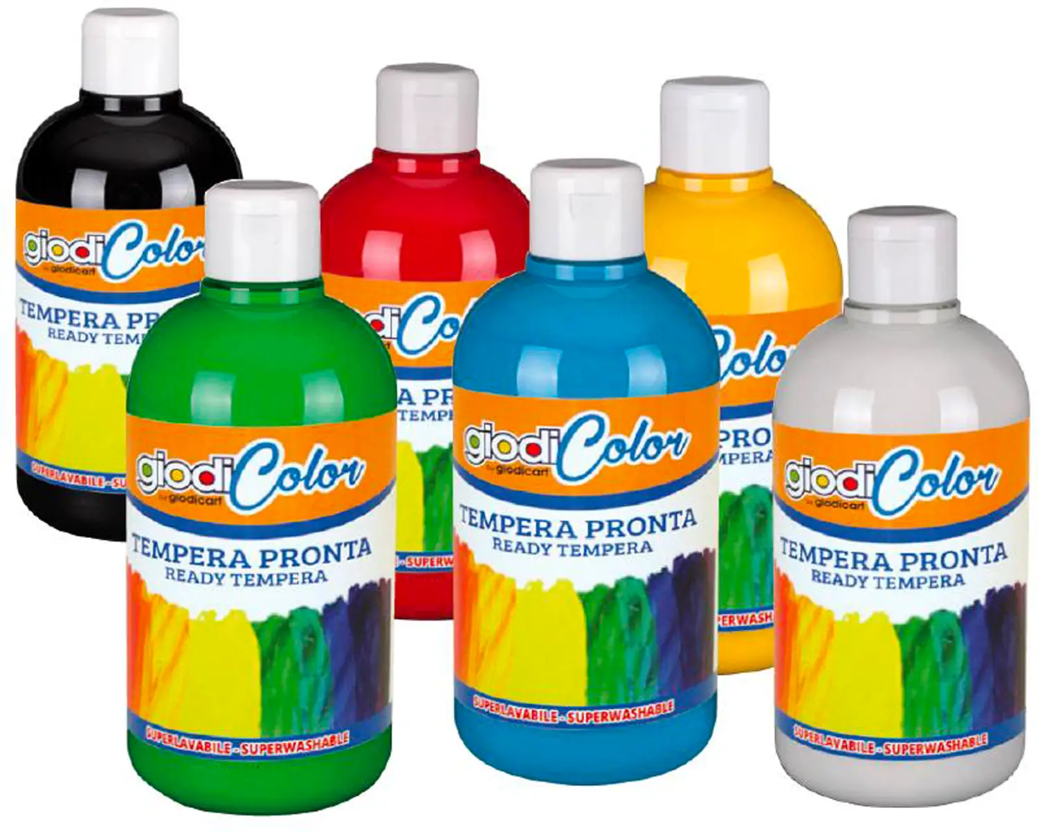 Set 6 Tempere Superlavabili Giodicolor – Flaconi da 500 ml in Colori Assortiti - Tempere