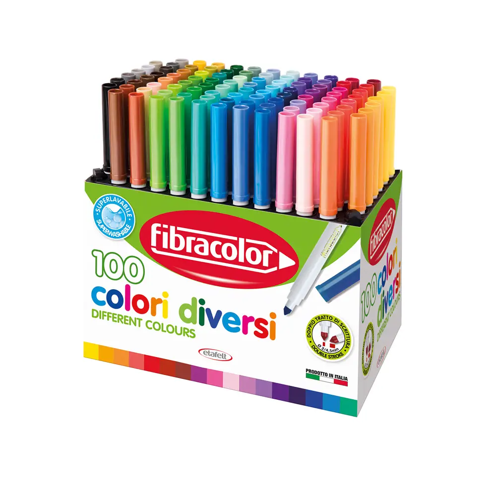 Pennarelli Fibracolor Bilinea – Set da 100 Colori Diversi - Pennarelli