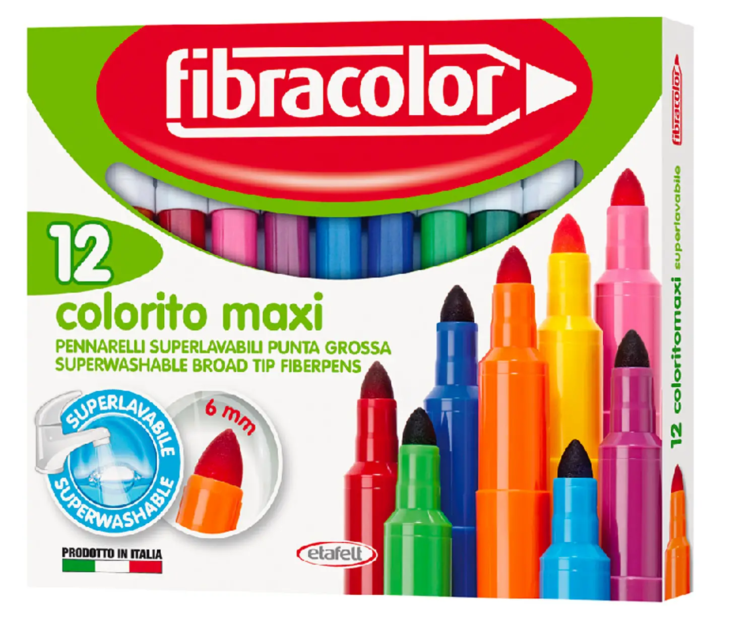 Fibracolor Colorito Maxi Pennarelli – Astuccio 12 Pennarelli - Nero - Pennarelli