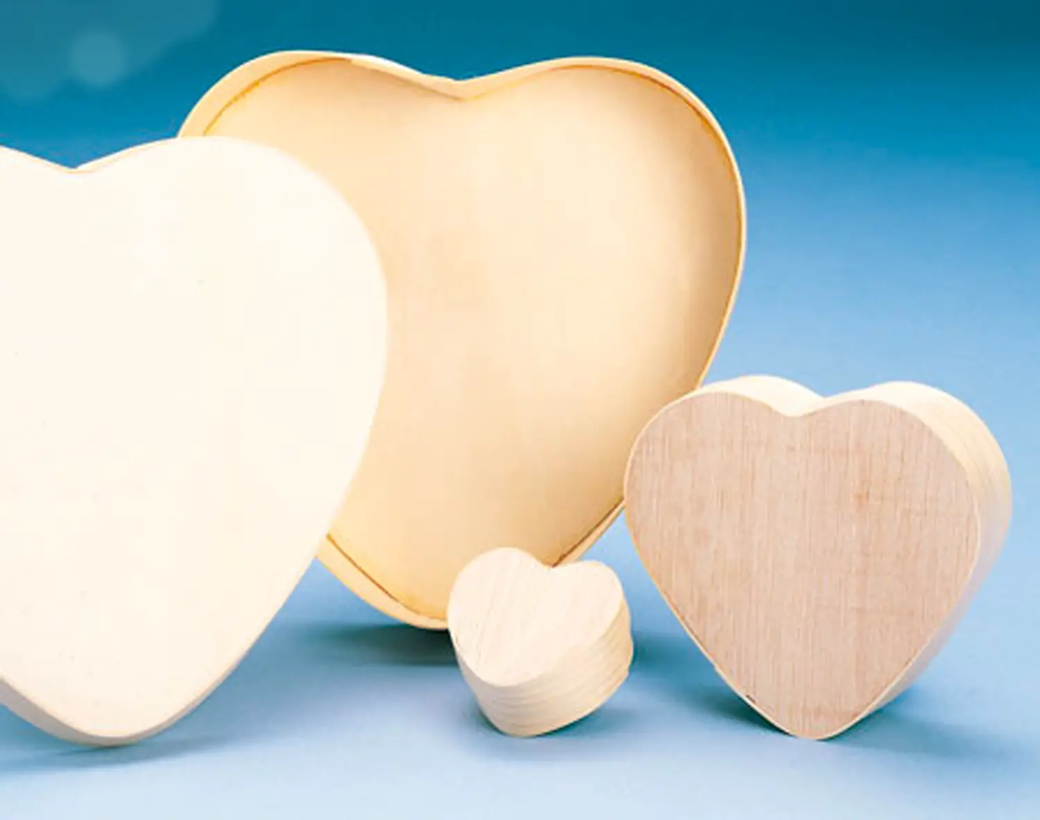 Set 5 Scatole in Legno di Balsa a Forma di Cuore – Diametri da 65 mm a 150 mm - Soggetti in legno
