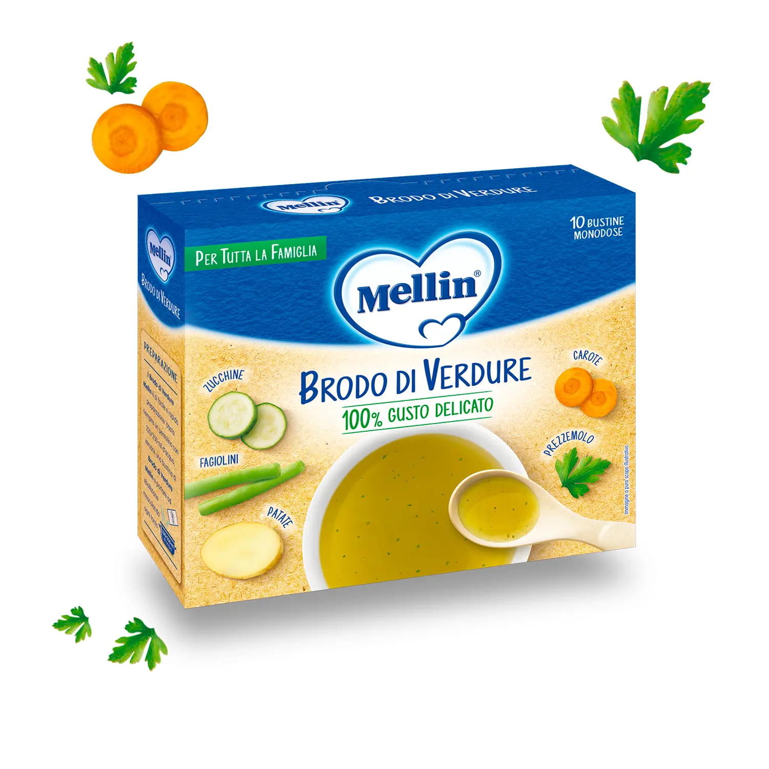 Mellin Brodo di Verdure 8 x 10 g – Base Pratica per Pappe e Minestrine - brodi, passati,sughi e condime