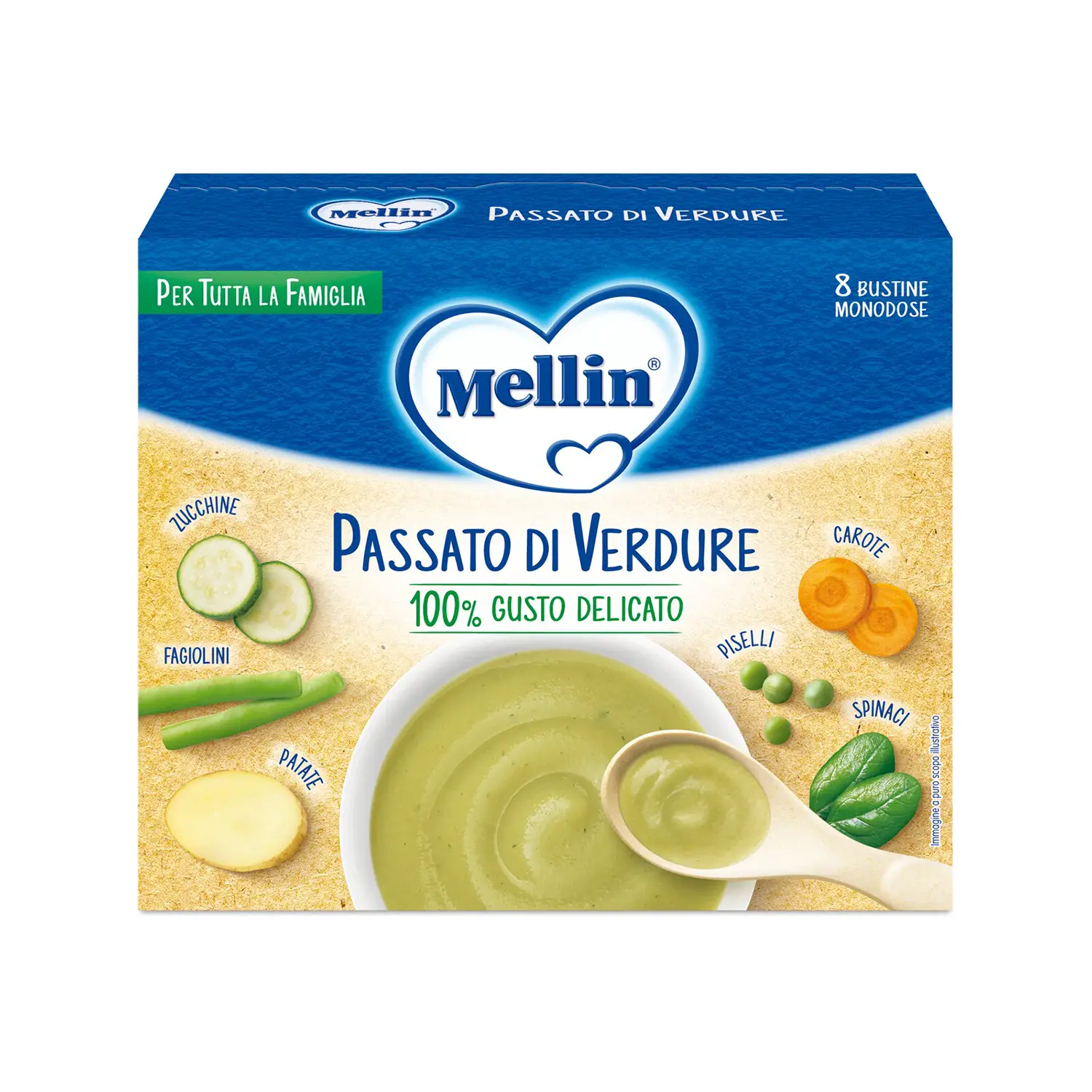 Mellin Passato di Verdure 13 x 8 g – Base Pratica per Pappe e Minestrine - brodi, passati,sughi e condime