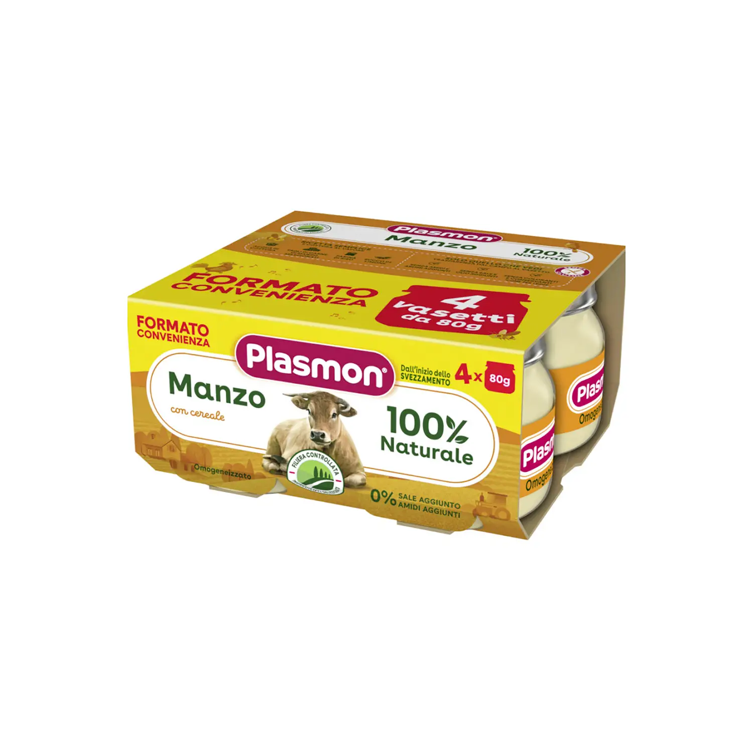 Omogeneizzato di Manzo Plasmon - 4x80 Gr - Gusto Delicato e Nutrizione Garantita - omogeneizzati