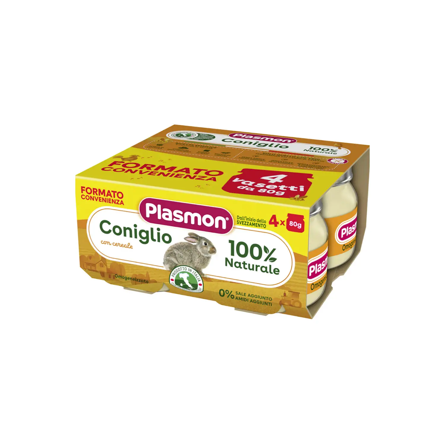 Omogeneizzato di Coniglio Plasmon - 4x80 Gr - Gusto Delicato e Nutrizione Garantita - omogeneizzati