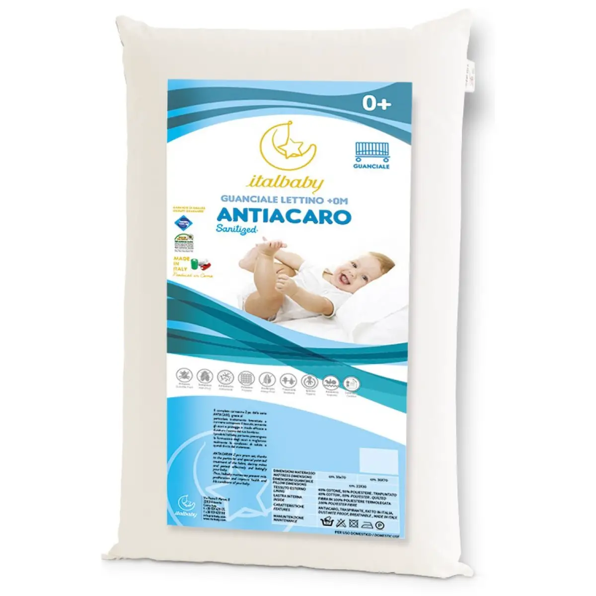 Guanciale Antiacaro per Lettino ItalBaby – Traspirante, Antibatterico e Anallergico - Zona Nanna