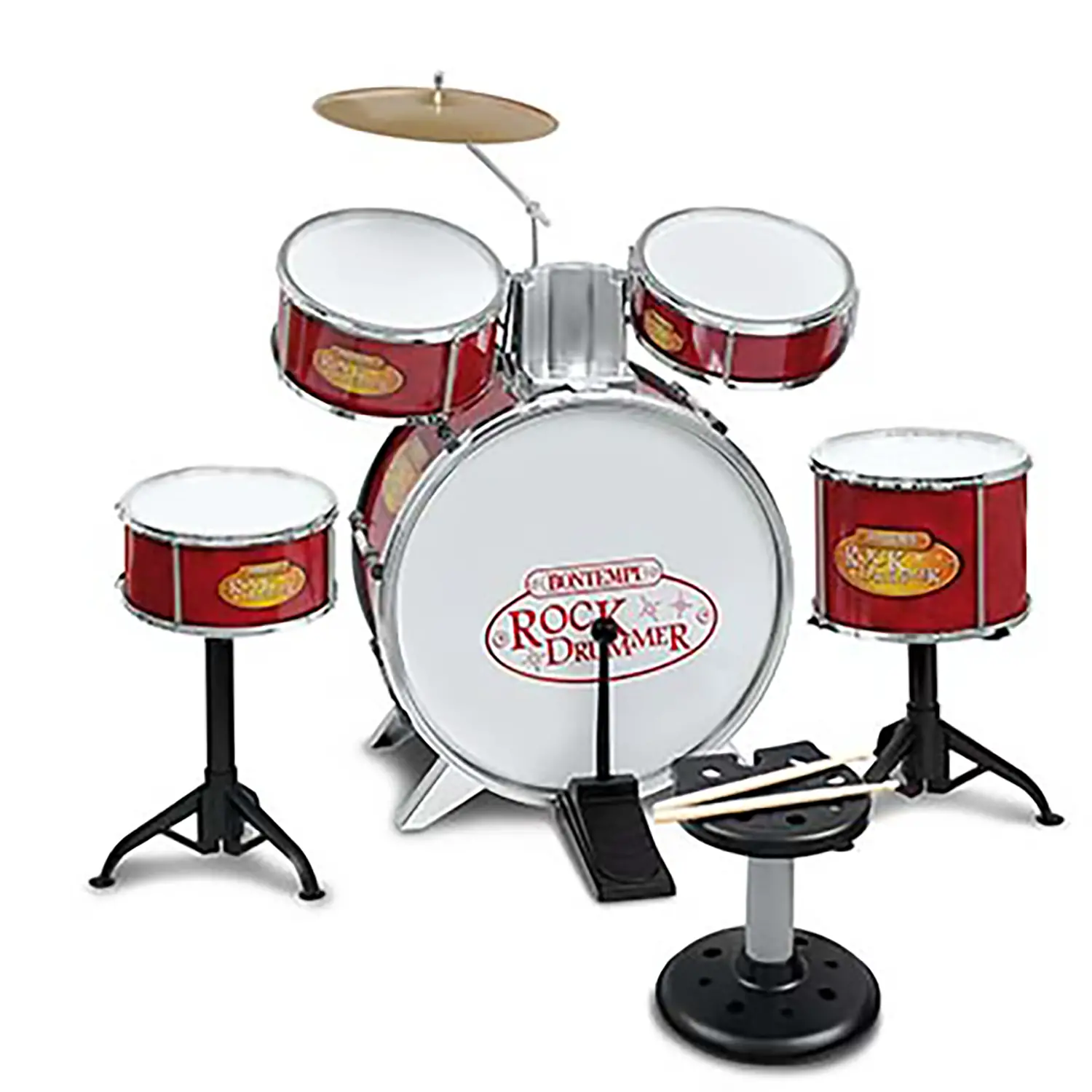Batteria Metallizzata 4 Tamburi con Sgabello - musicali